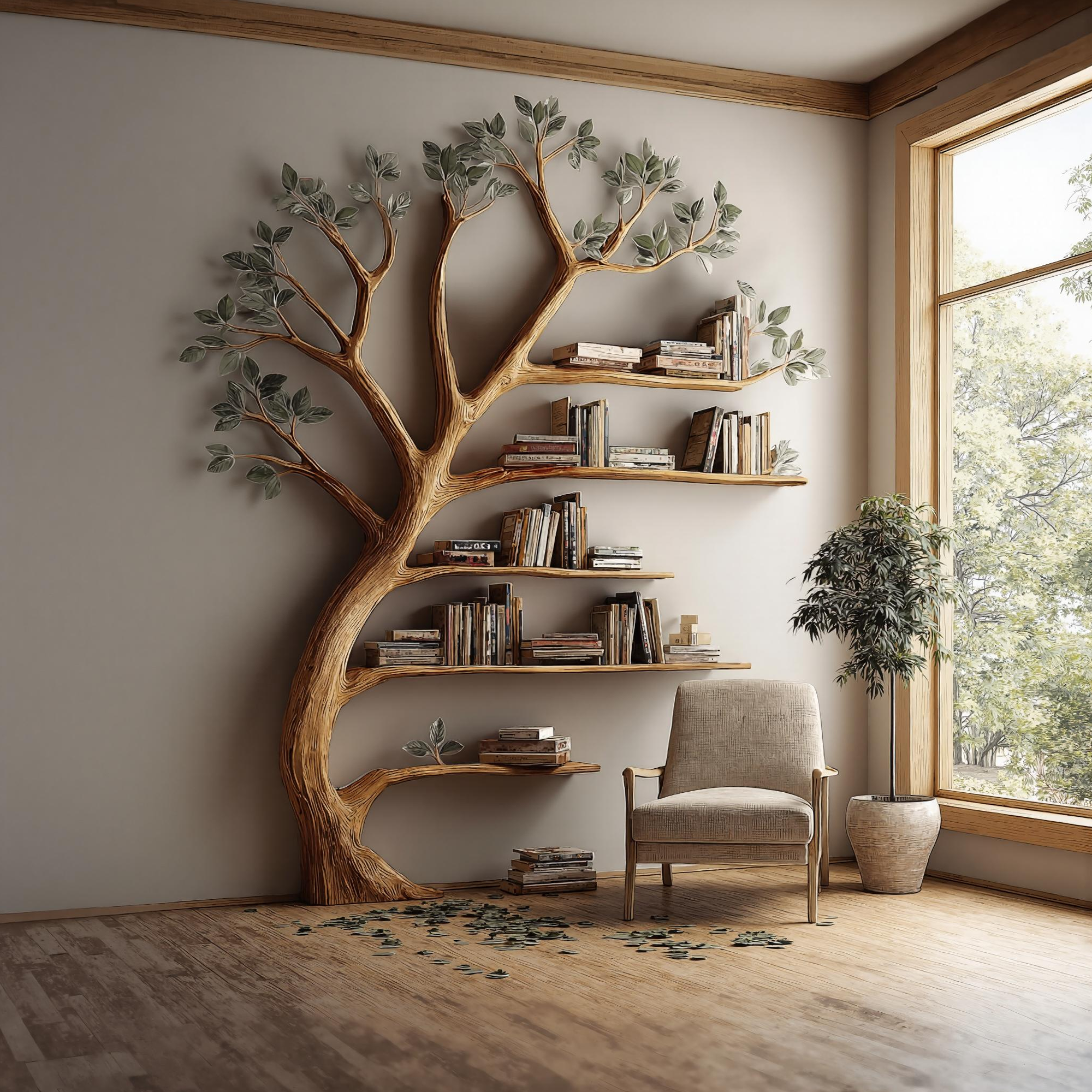 Rustic Branch Bookshelf Living Room Home Library Artistic Wall SINLKITB329