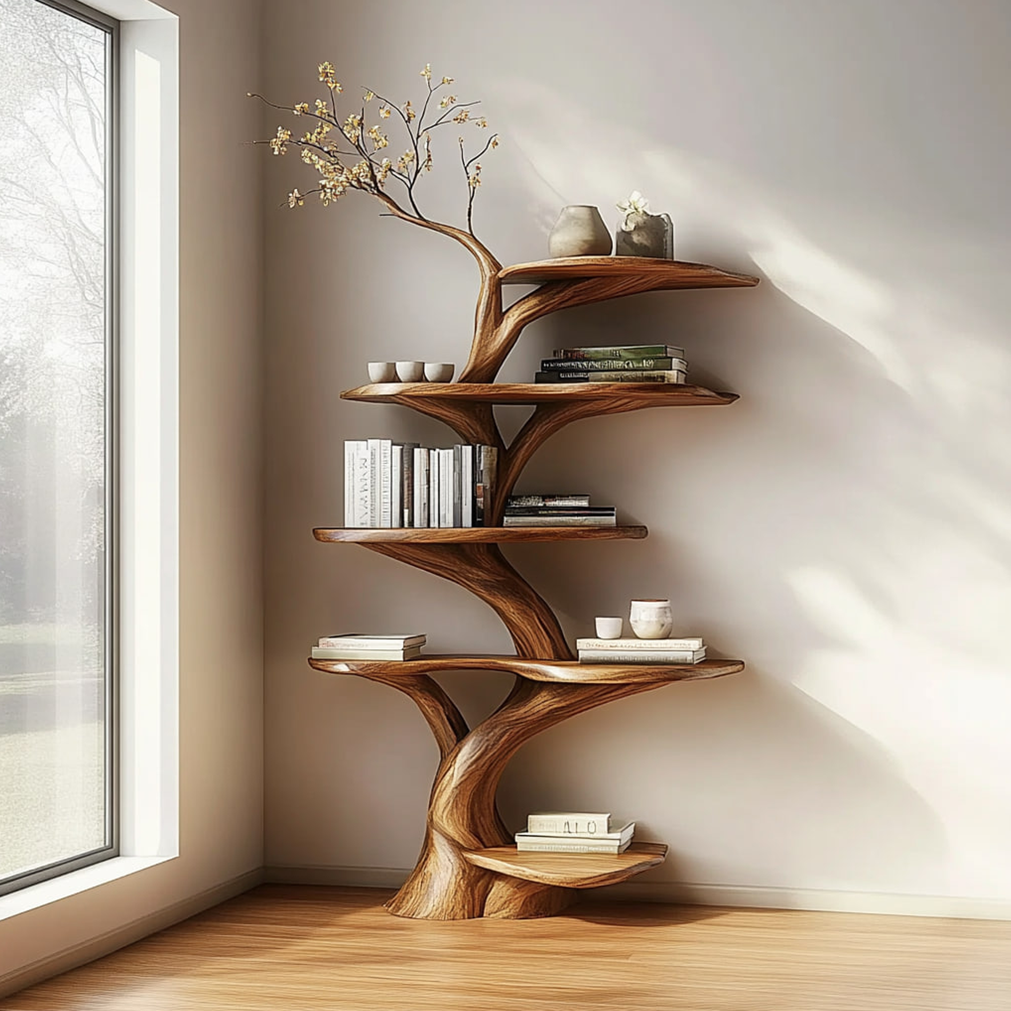 Rustic Tree Display Shelf Living Room Cozy Storage SINLKITB472