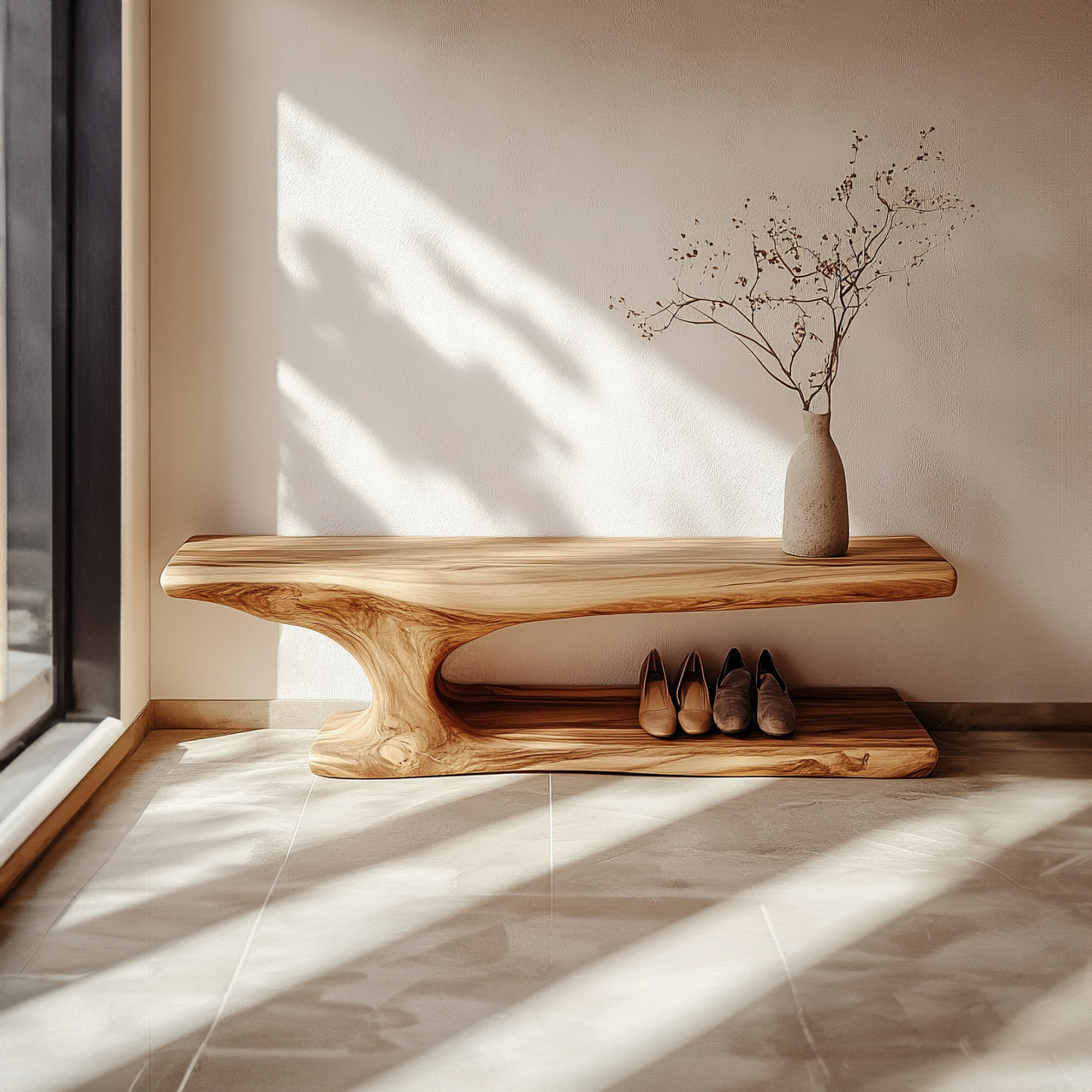 Mid Century Solid Wood Shoe Organizer Bench Living Space SINLKISB055