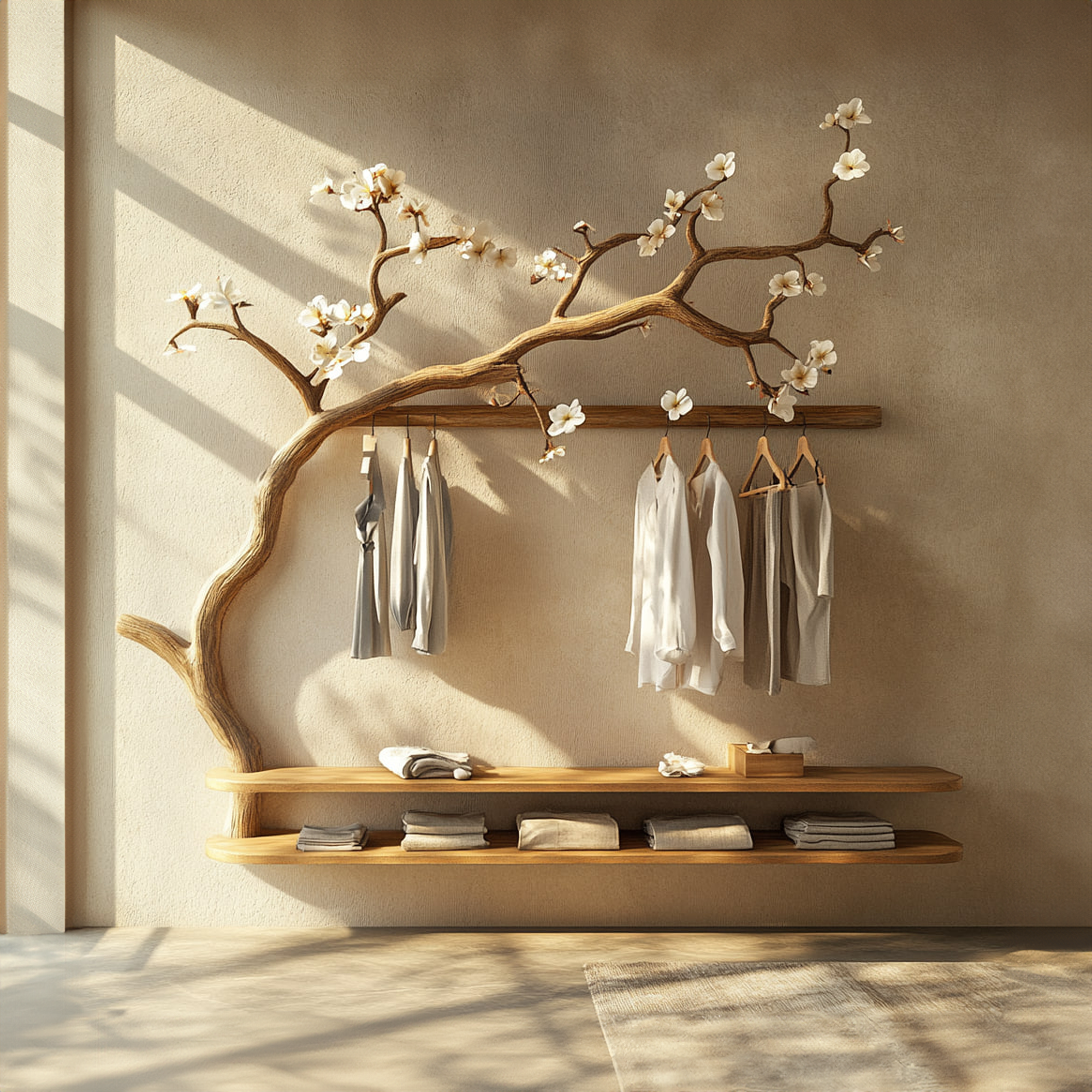 Scandinavian Tree Wardrobe Solid Wood Handcrafted Bedroom Organizer SINLKITCR061