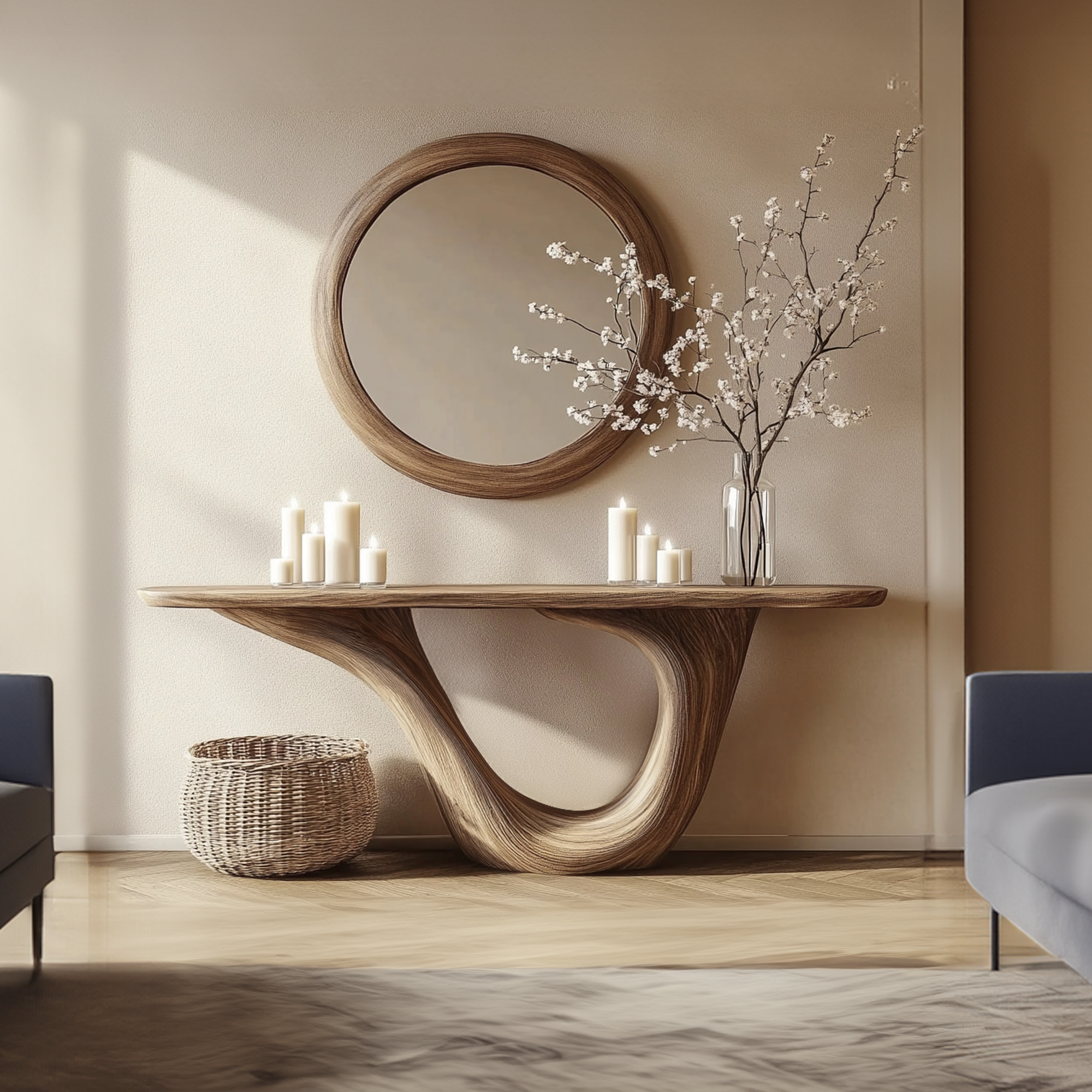 Mid Century Console Table Sculptural Wood Arch Luxury Foyer Display SINLKICS344