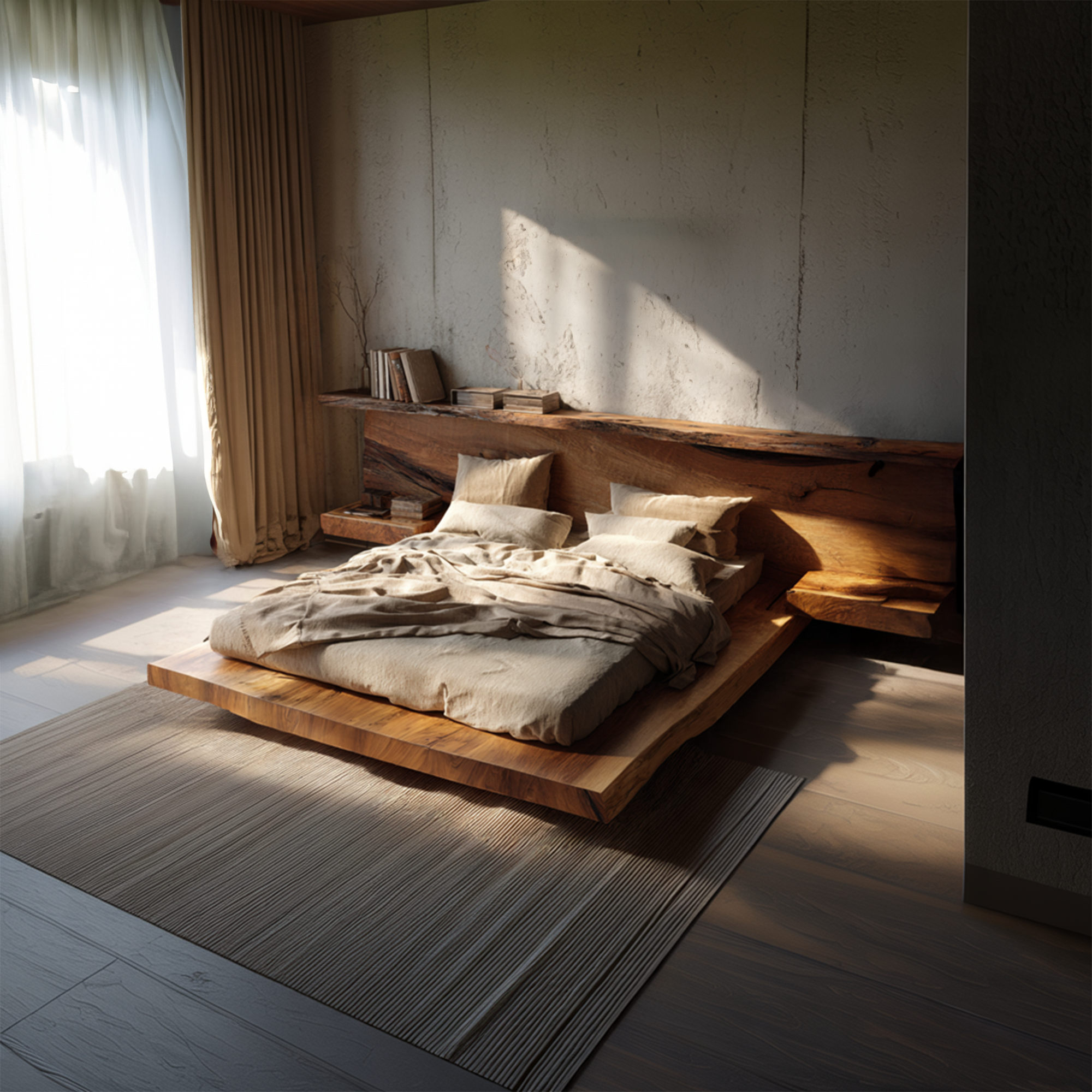 Rustic Japanese Inspired Bed Bedroom SINLKIWB082