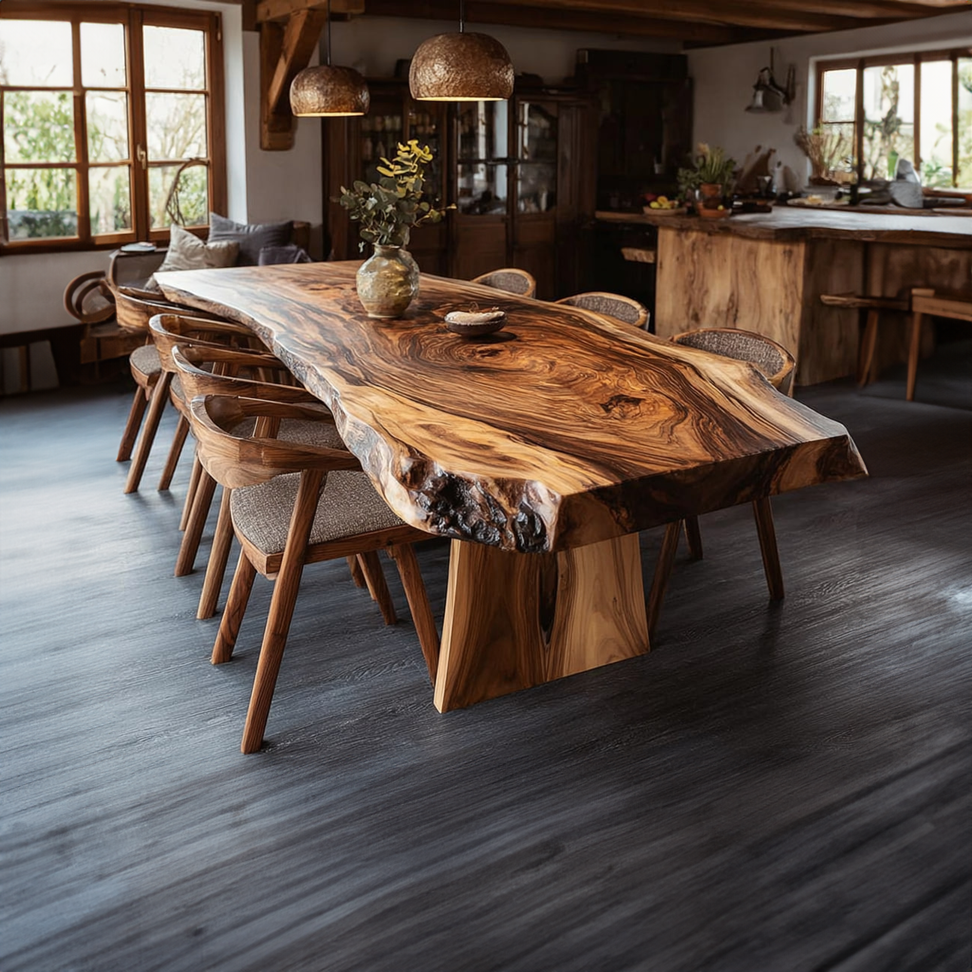 Rustic Natural Slab Dining Table Dining Room SINLKIDT116