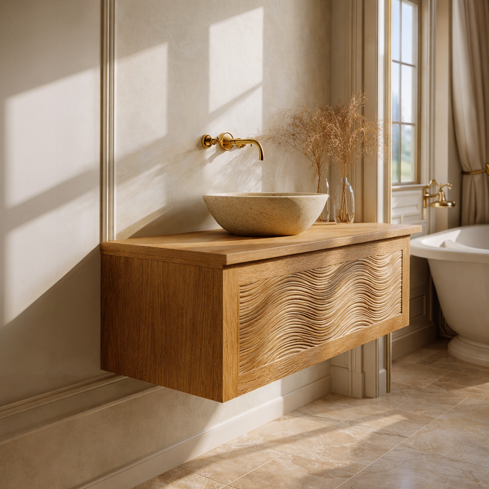 Modern Minimalist Bathroom Vanity Cabinet Floating Wood Storage Console SINLKIBRV261