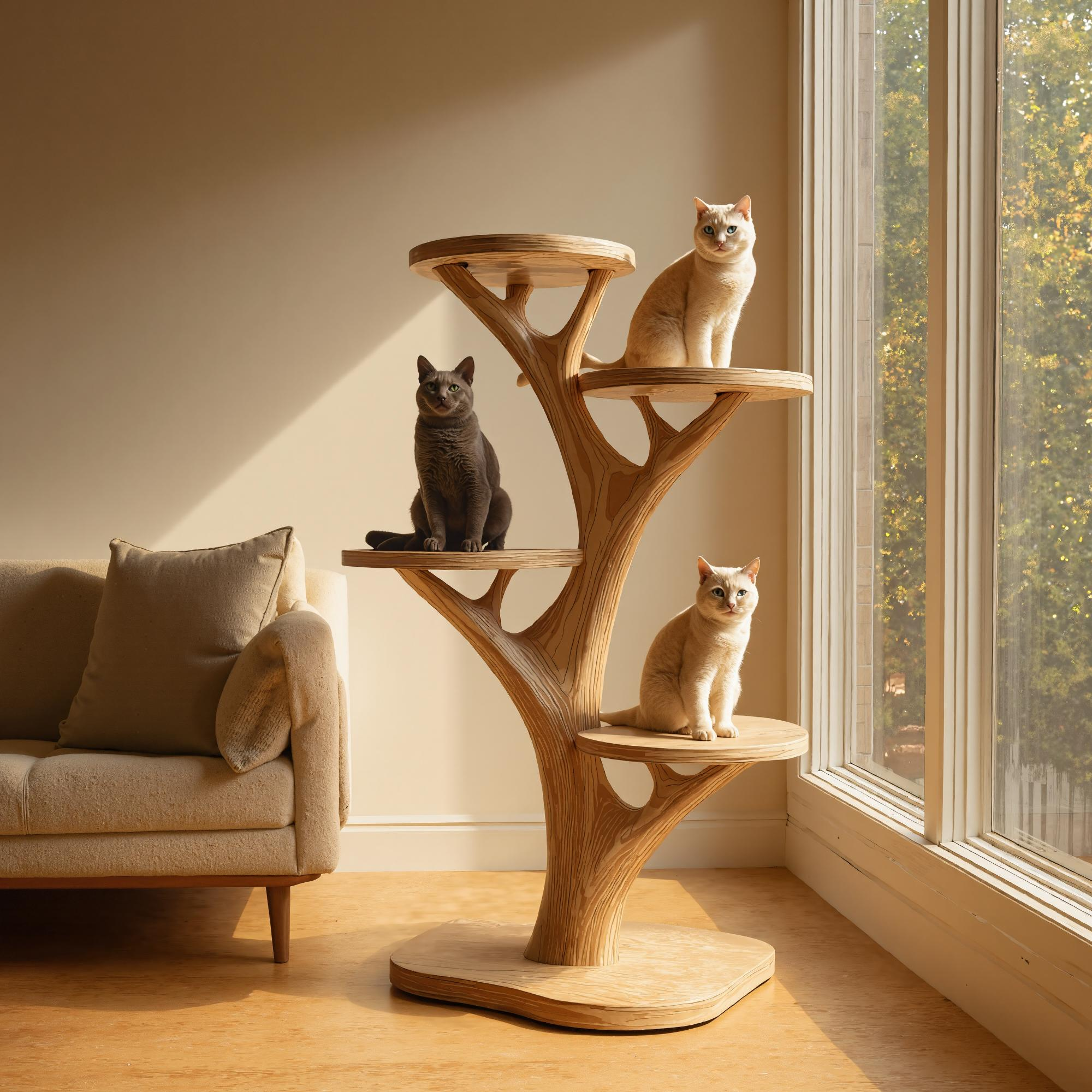 Rustic Wooden Cat Tree Stand Living Room Play SINLKITT051