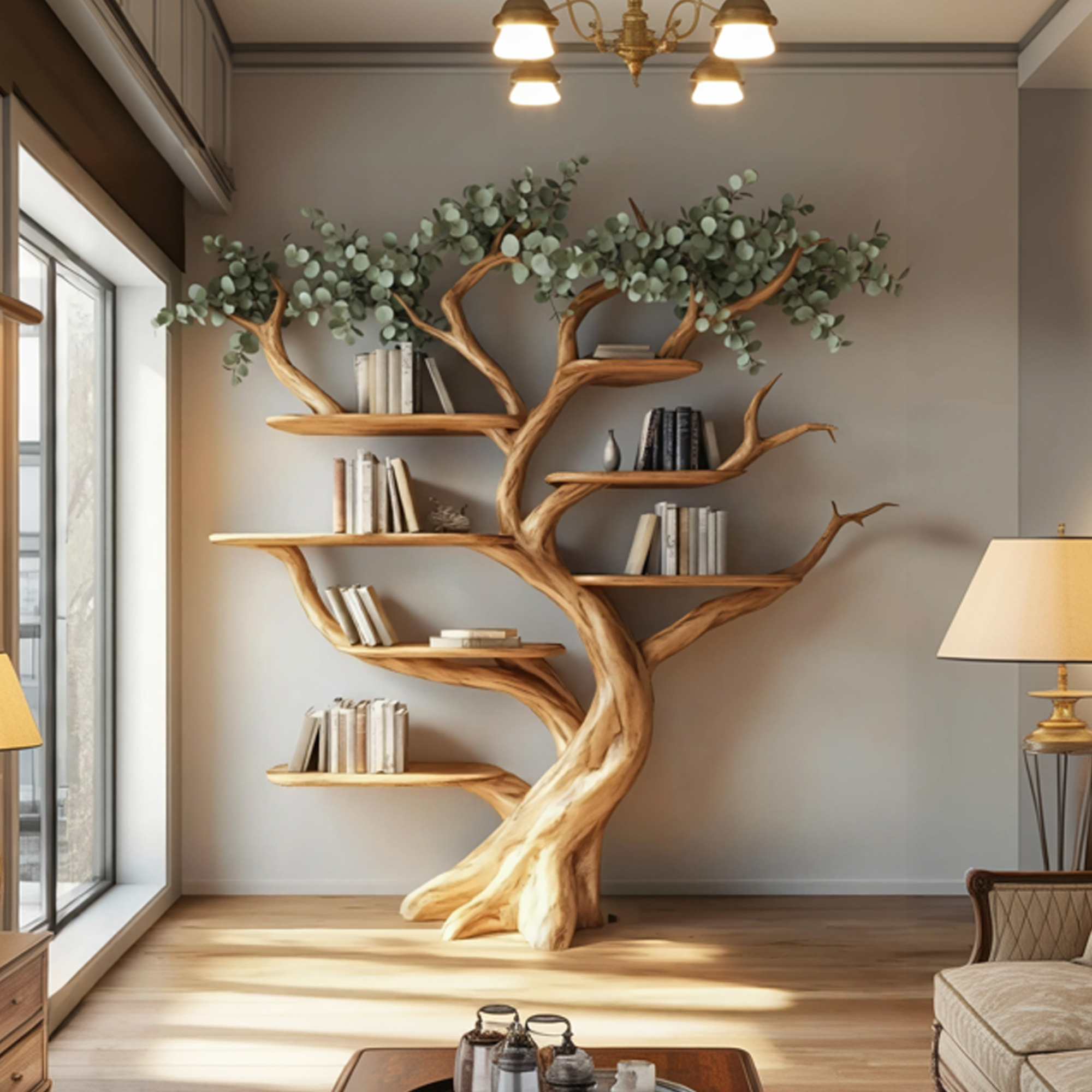Handcrafted Tree Storage Bookcase Living Room Interior Statement Furniture SINLKITB612
