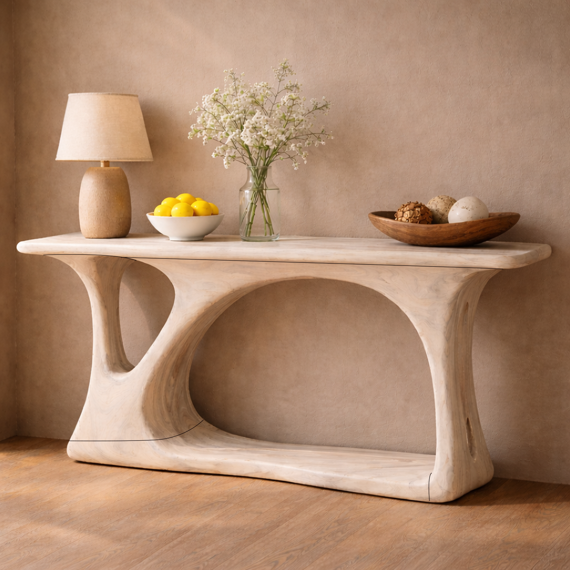 Natural Wood Console Table Tree Inspired Base Handmade For Modern Living Room SINLKICS454