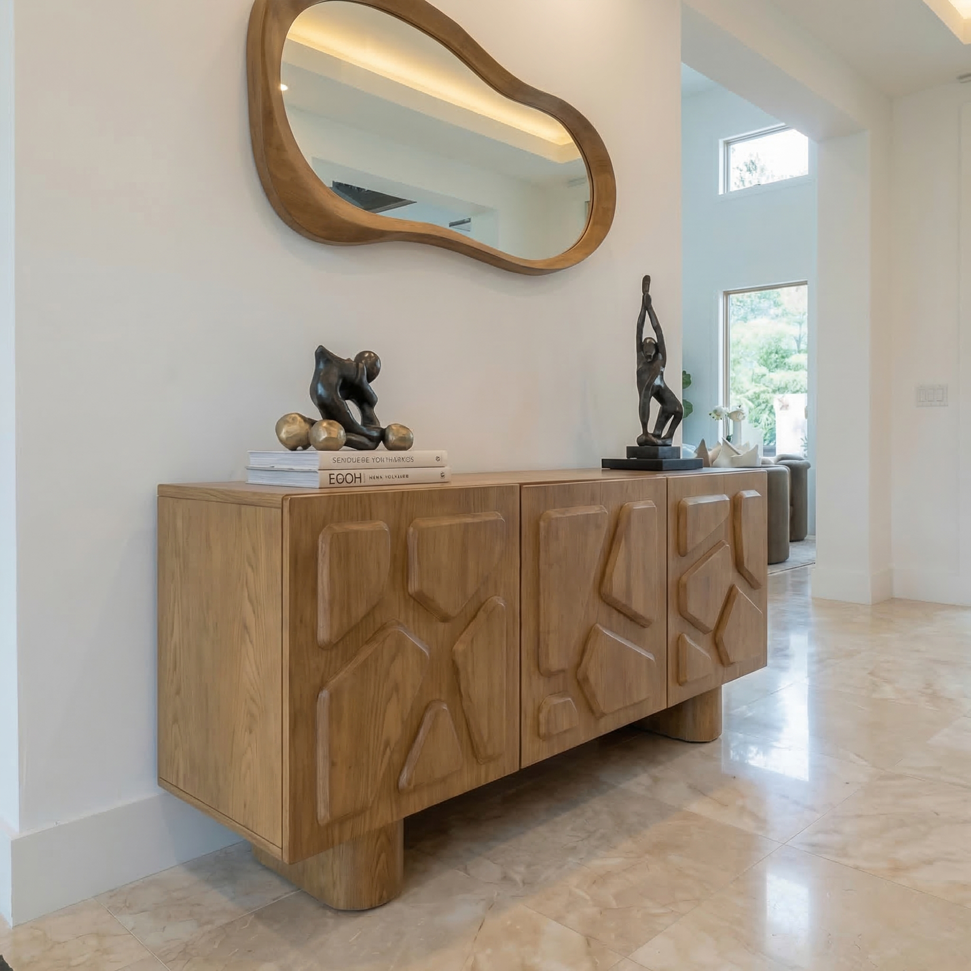 Minimal Storage Cabinet Solid Wood Clean Structured Design Living Room And Hallway SINLKISC509