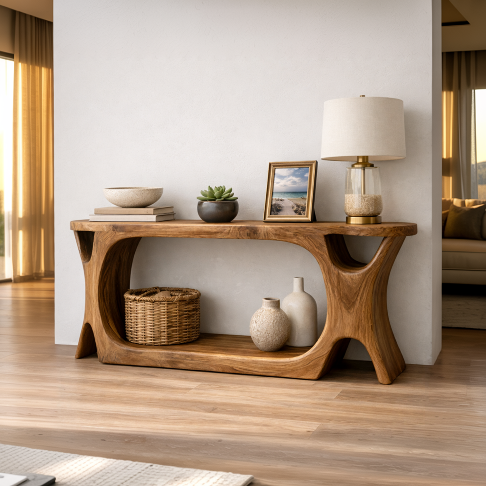 Rustic Organic Console Table Sculptural Statement Furniture For Living Room SINLKICS455