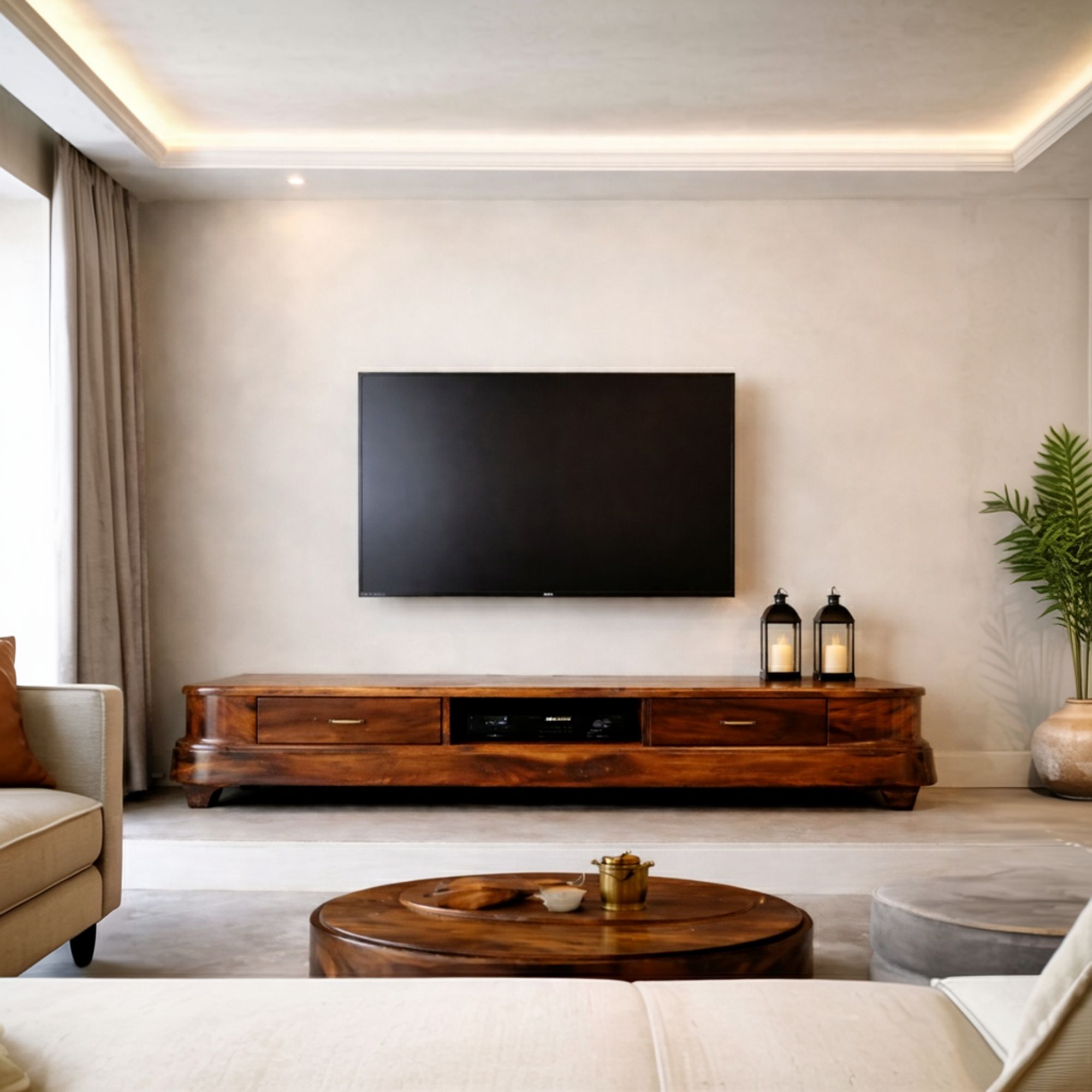 Rustic Handcrafted Media Storage Cabinet Solid Wood Living Room Interior Minimal Design SINLKISC455