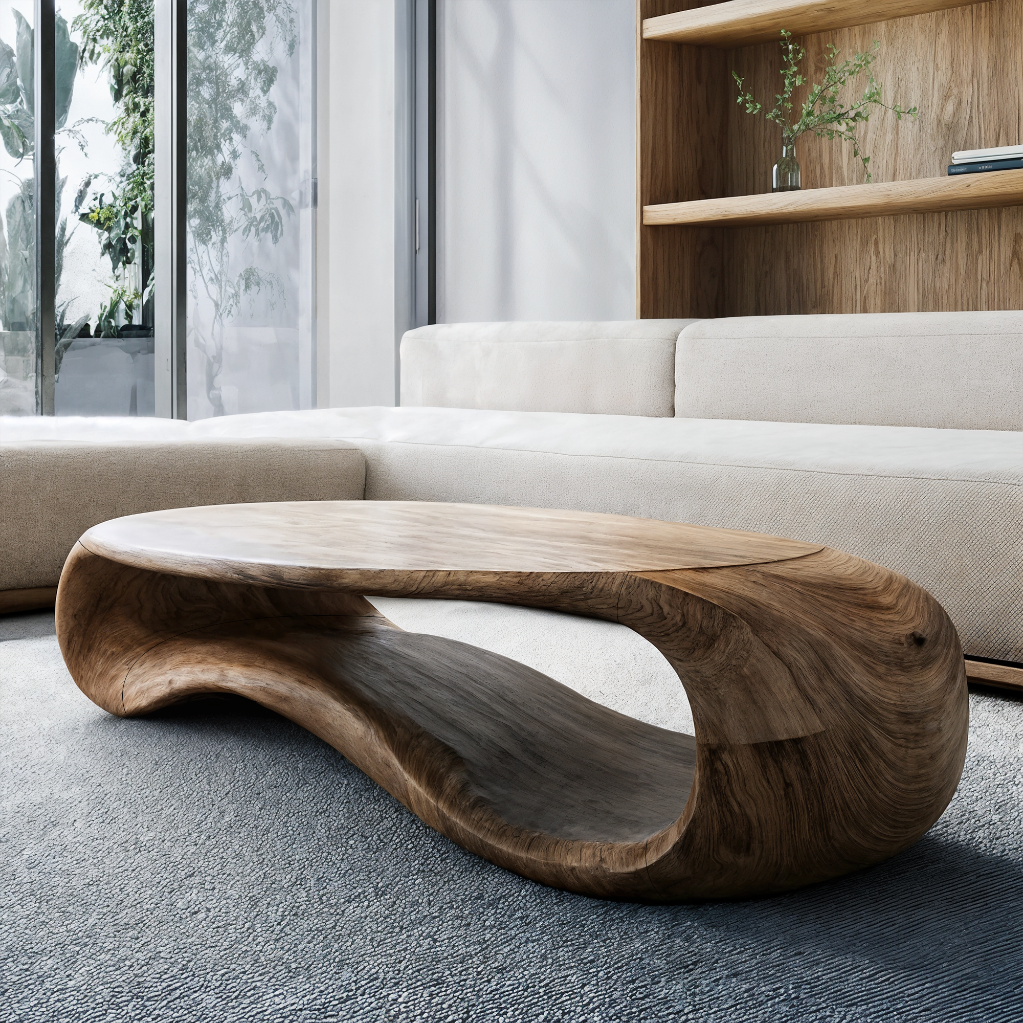 Modern Sculptural Solid Wood Coffee Table For Living Room SINLKICF337