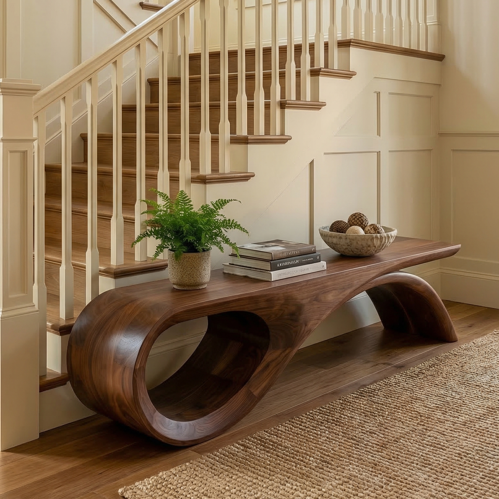 Rustic Solid Wood Bench Loop Curved Base Entryway And Living Room SINLKIRS089