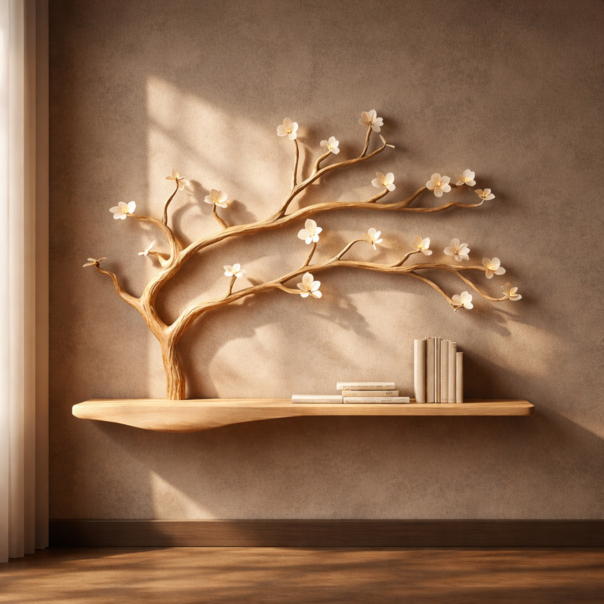 Rustic Tree Shelf Wall Mounted Bookcase For Living Room Decor SINLKIFL244
