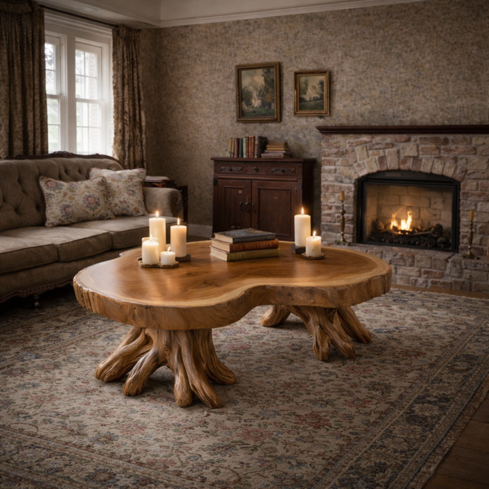 Natural Stump Base Solid Wood Coffee Table Organic Rustic Living Room Interior SINLKICF310