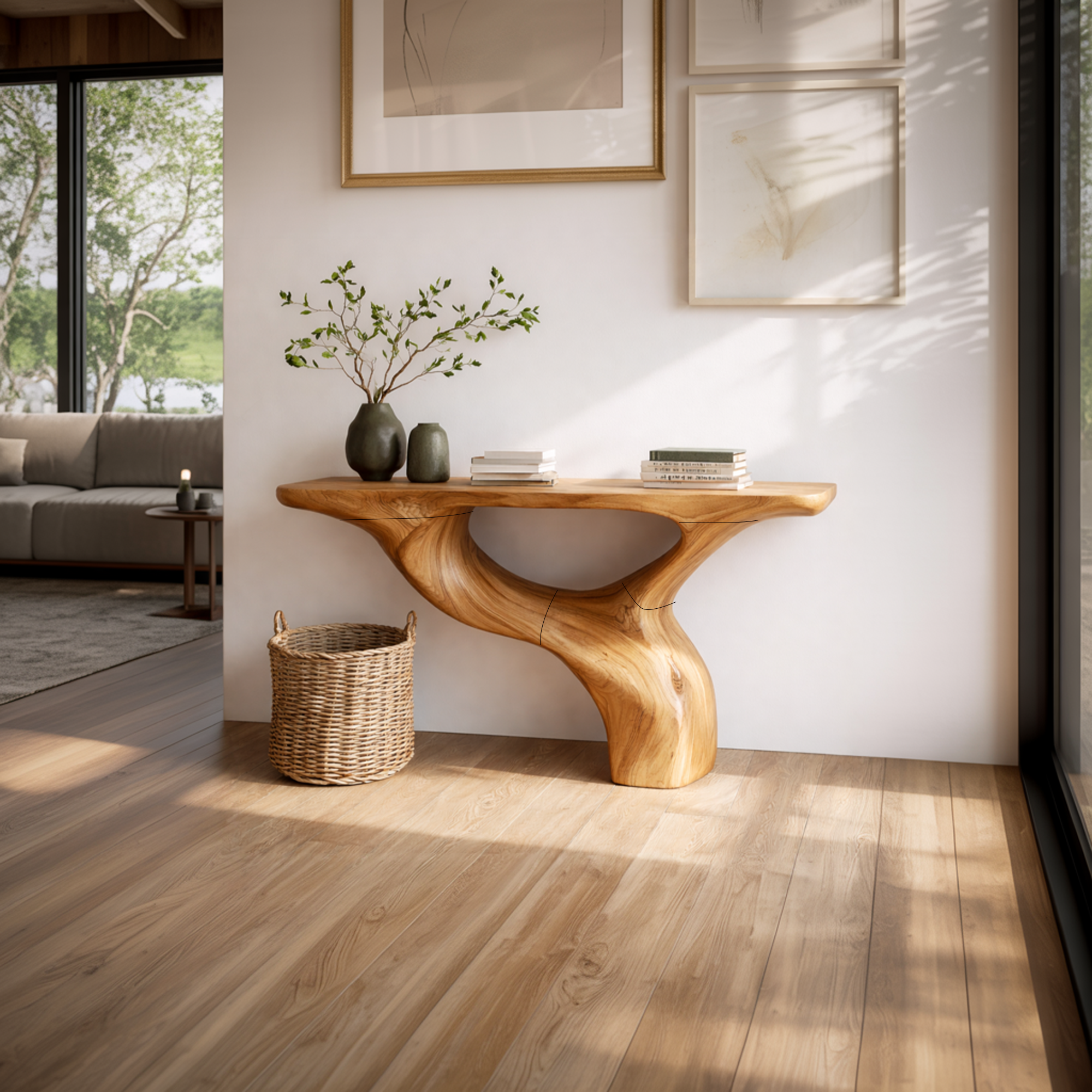 Rustic Organic Console Table Sculptural Statement Furniture For Living Room SINLKICS450