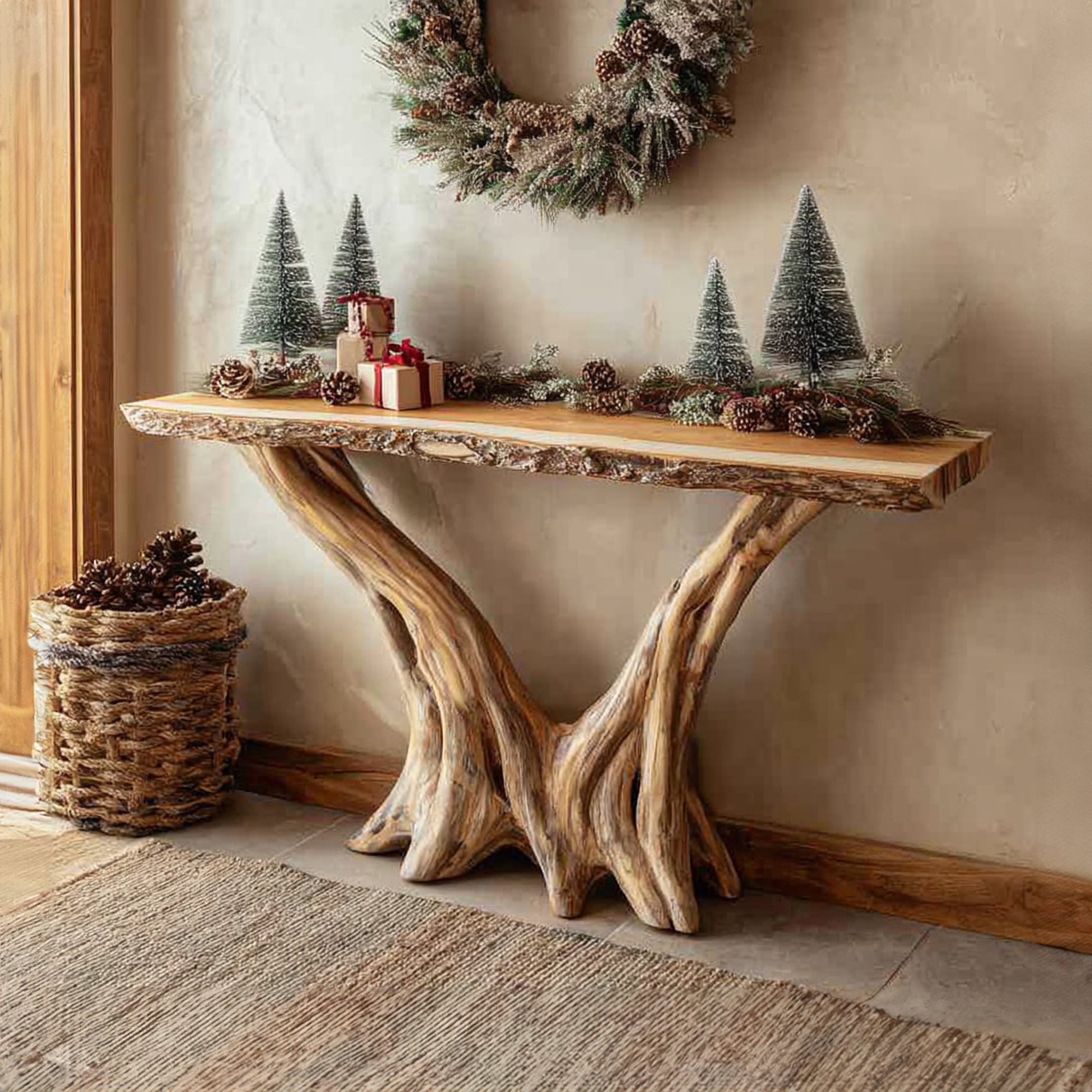 Rustic Console Table Christmas Entryway And Living Room SINLKICS254