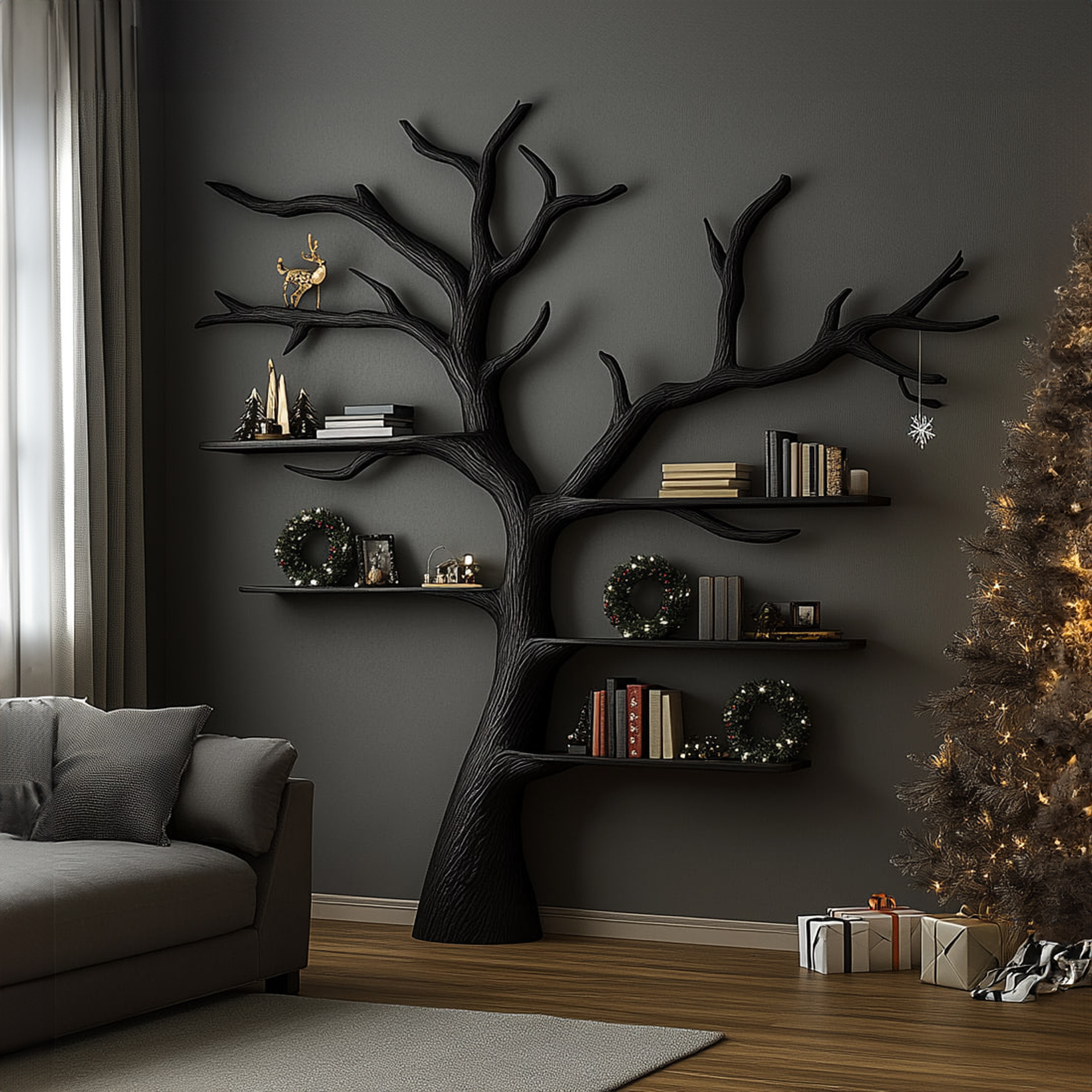 Rustic Tree Inspired Bookshelf Christmas Halloween Holiday Decor SINLKITB491