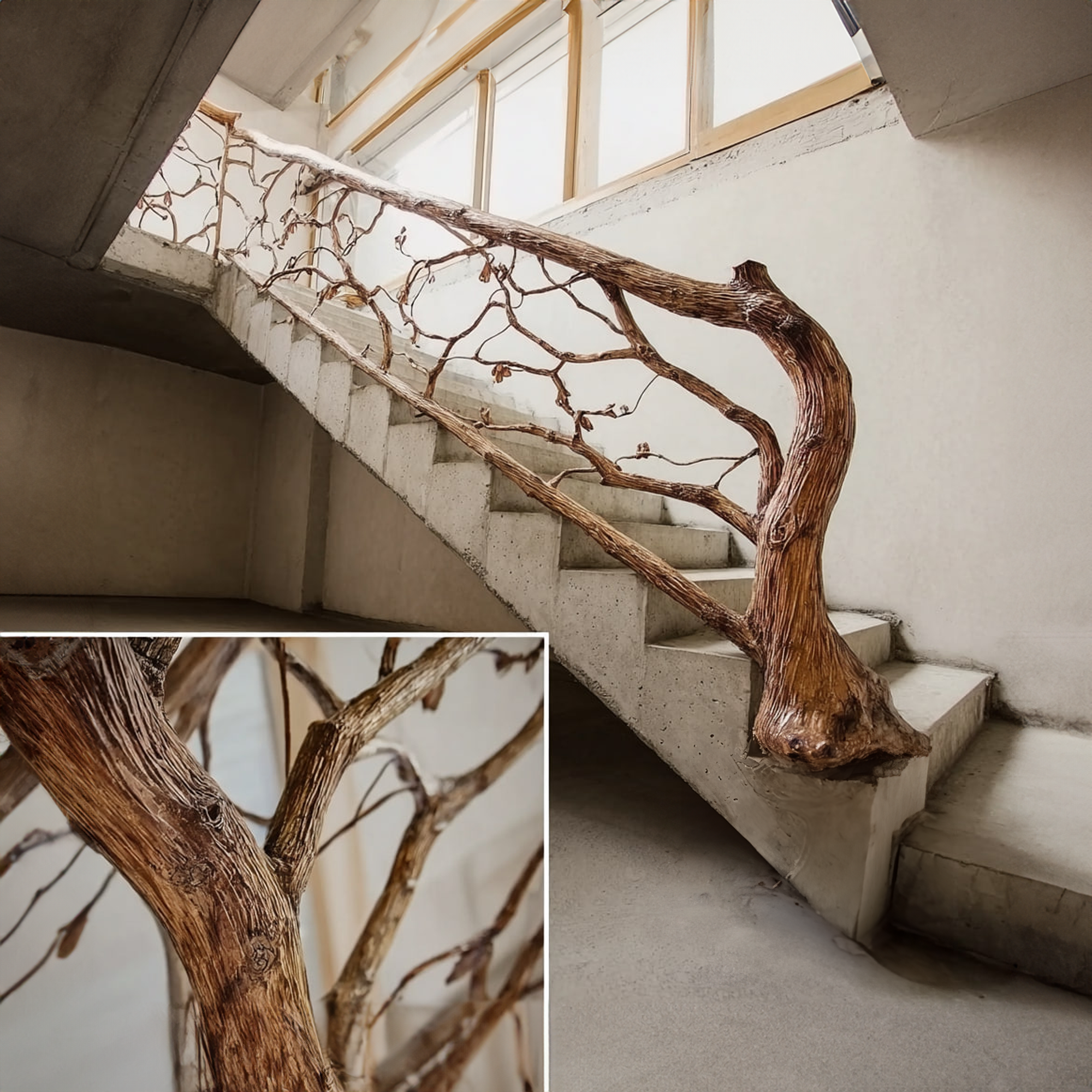 Rustic Handcrafted Wooden Stair Railing Entryway SINLKIST006