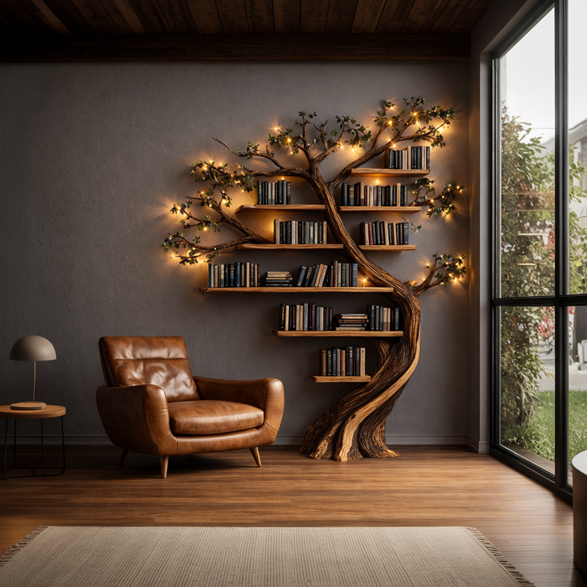 Rustic Tree Bookshelf Solid Wood Living Room SINLKITB691