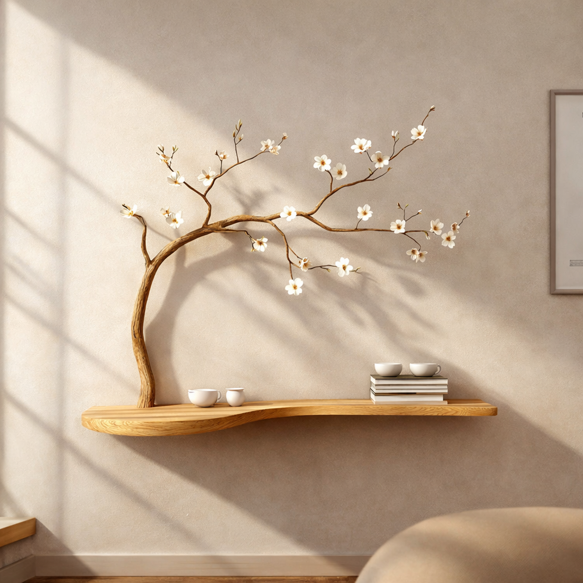 Rustic Sculptural Tree Shelf Wall Decor Handmade Wood For Living Room SINLKIFL246