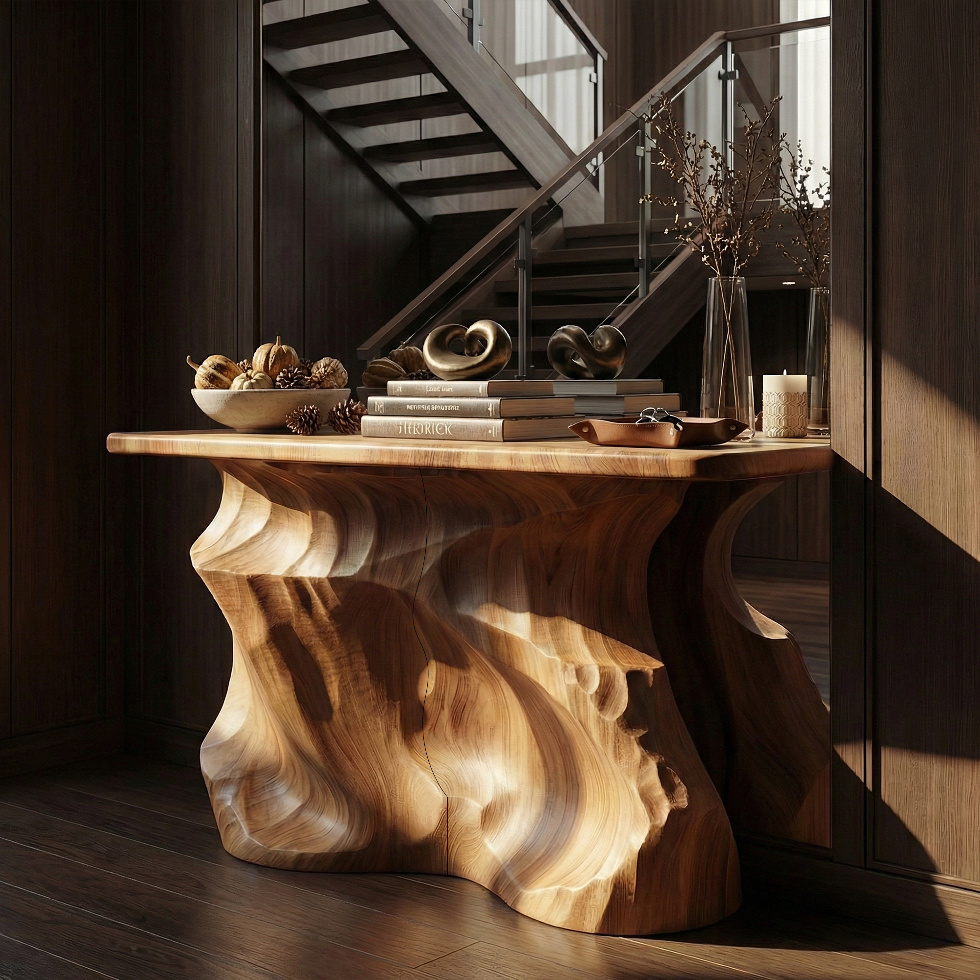 Rustic Solid Sculptural Console Table Entryway Hallway Living Room SINLKICS513