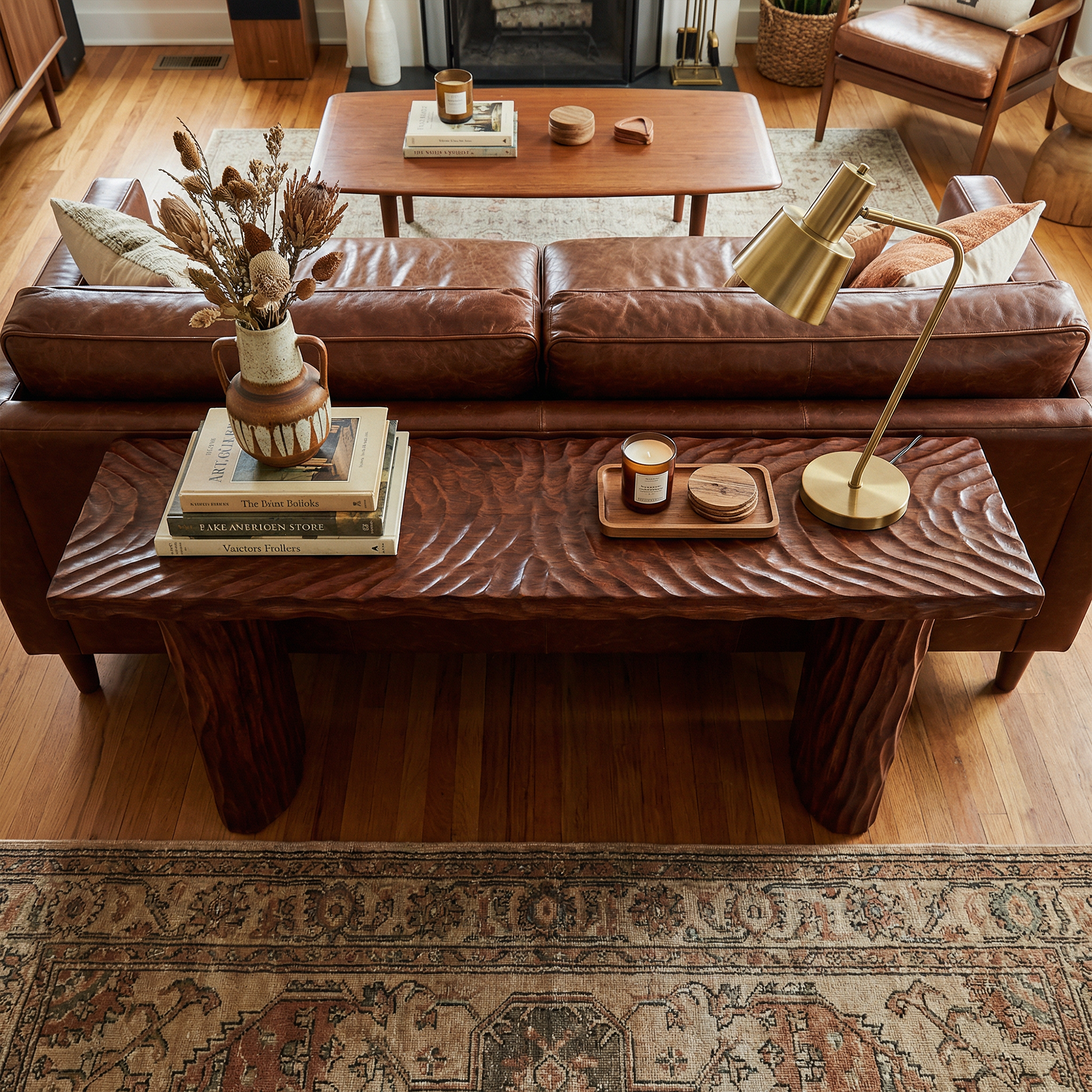Rustic Textured Wood Console Table Sofa Back Living Room SINLKICS516