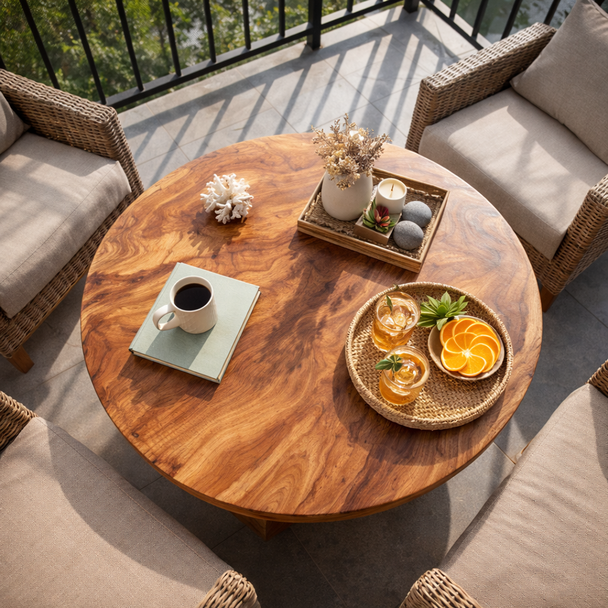 Rounded Base Solid Wood Coffee Table Soft Modern Living Room Interior SINLKICF318