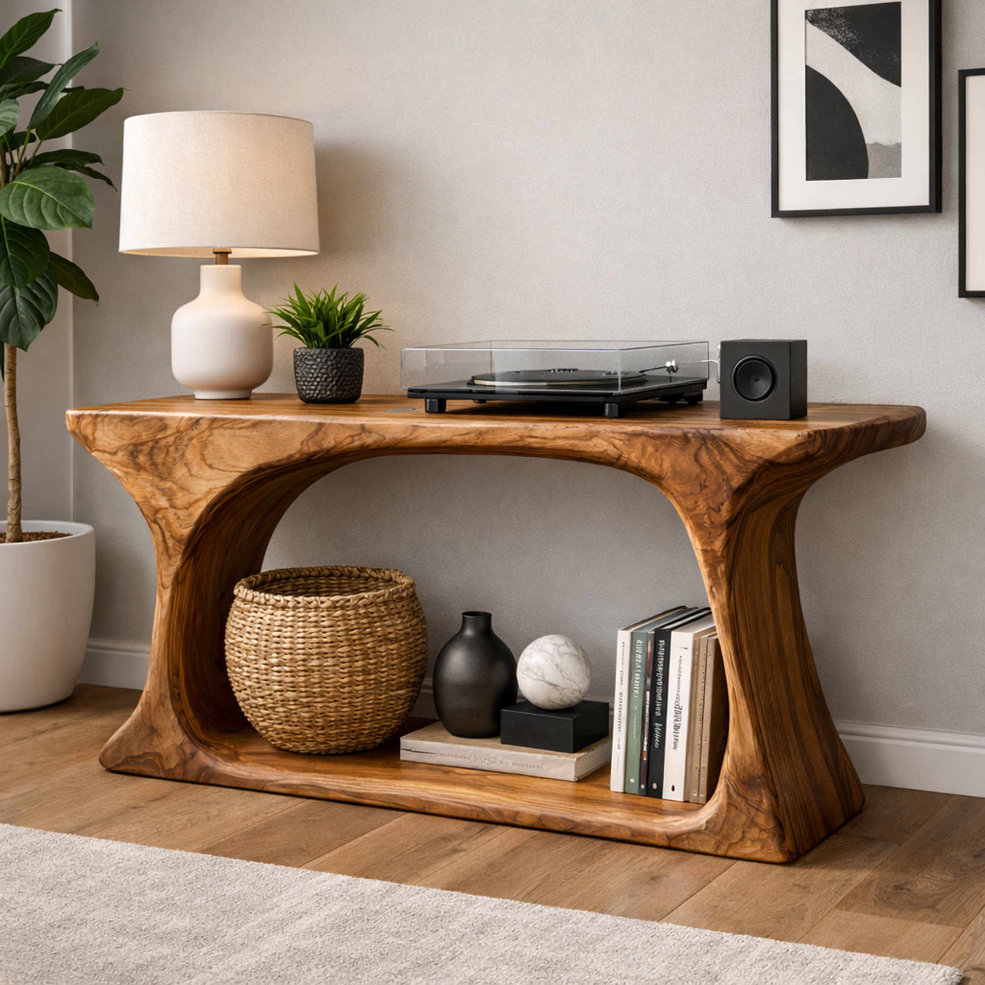 Sculptural Rustic Console Table Solid Wood Statement Furniture For Entryway SINLKICS453