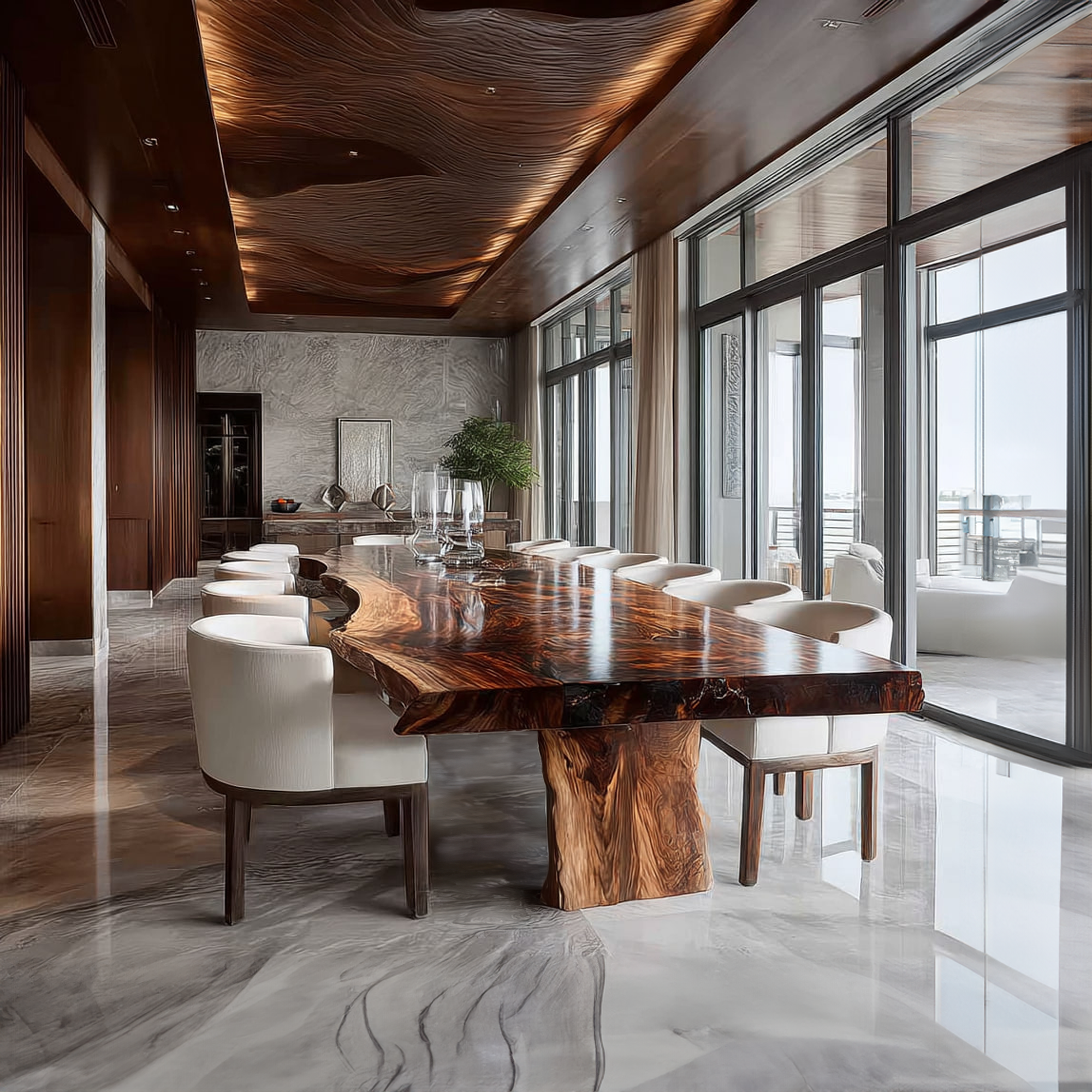 Mid Century Natural Slab Wood Dining Table Kitchen SINLKIDT094