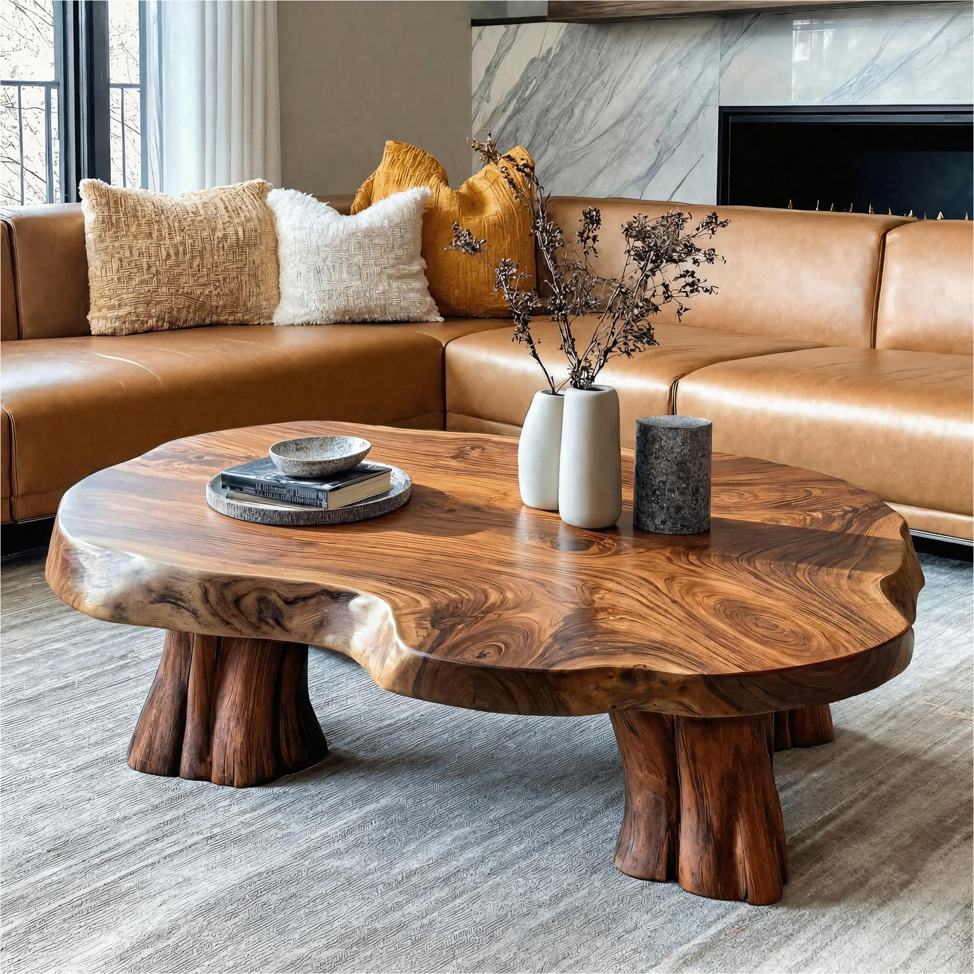 Organic Sculptural Wood Coffee Table Living Room Natural Edge Center Table SINLKICF324