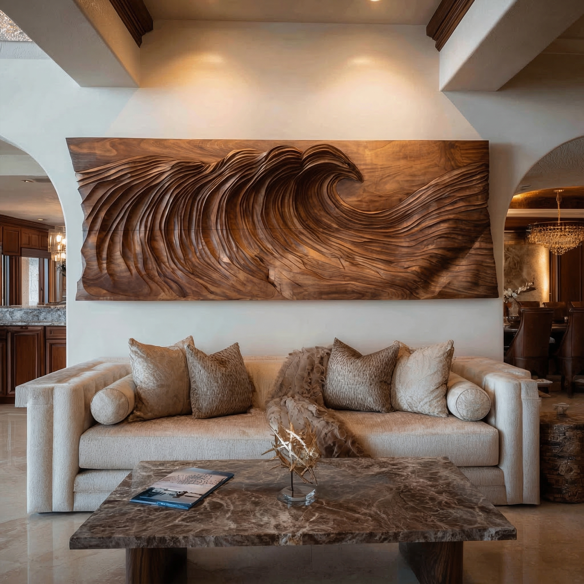 Modern Ocean Wave Wood Wall Art Living Room Wall Decor SINLKIWD038