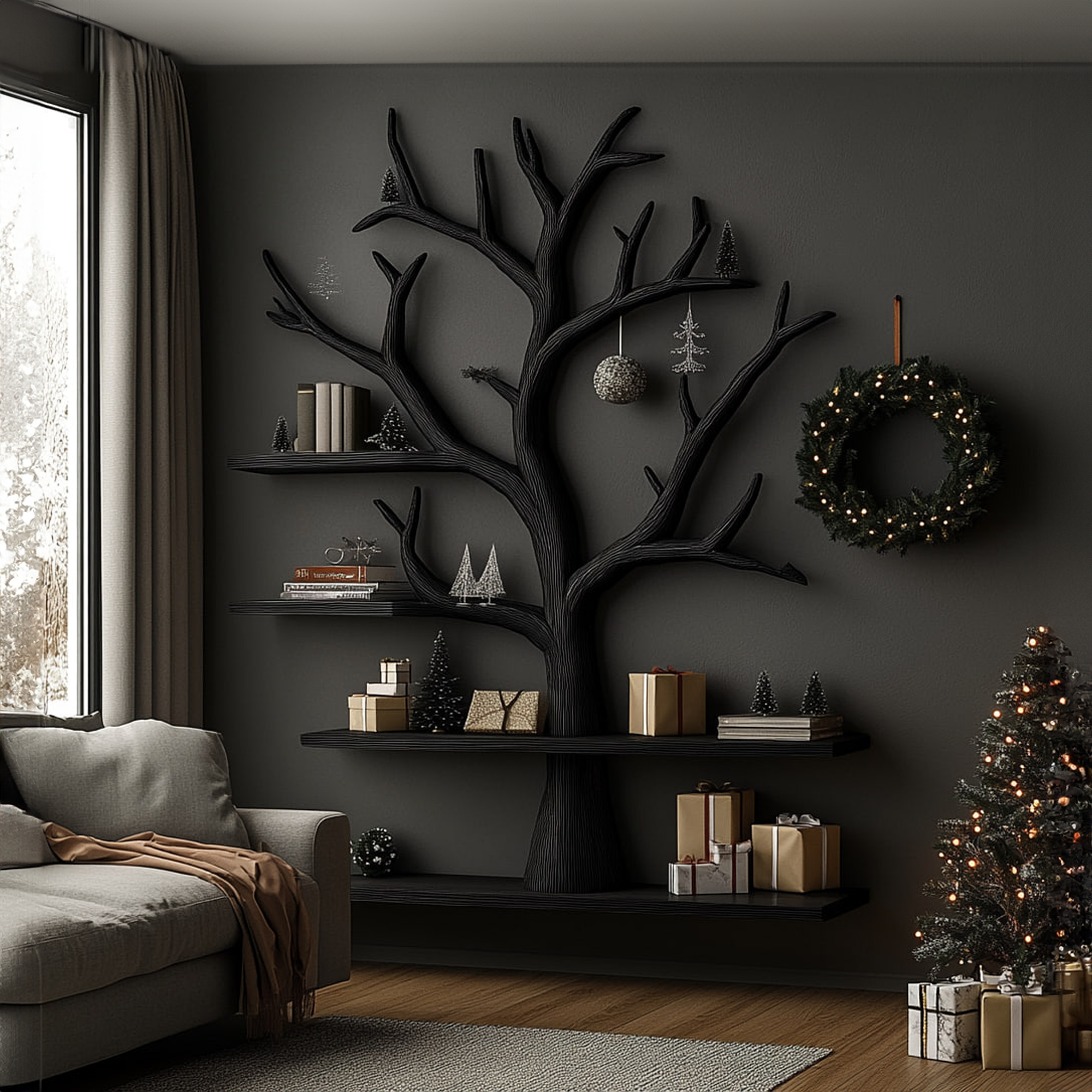 Rustic Tree Bookshelf Living Room Holiday Christmas Decor SINLKITB485