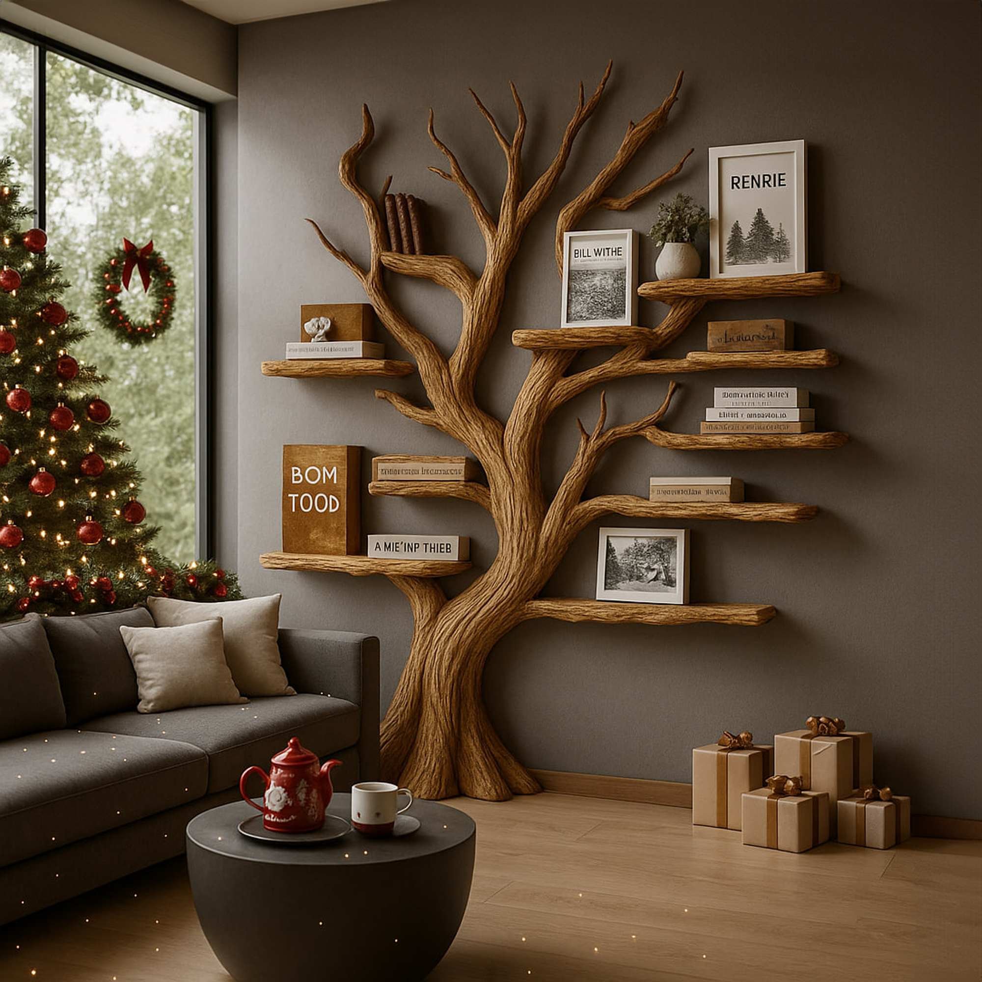 Rustic Christmas Tree Bookshelf Living Room SINLKITB496