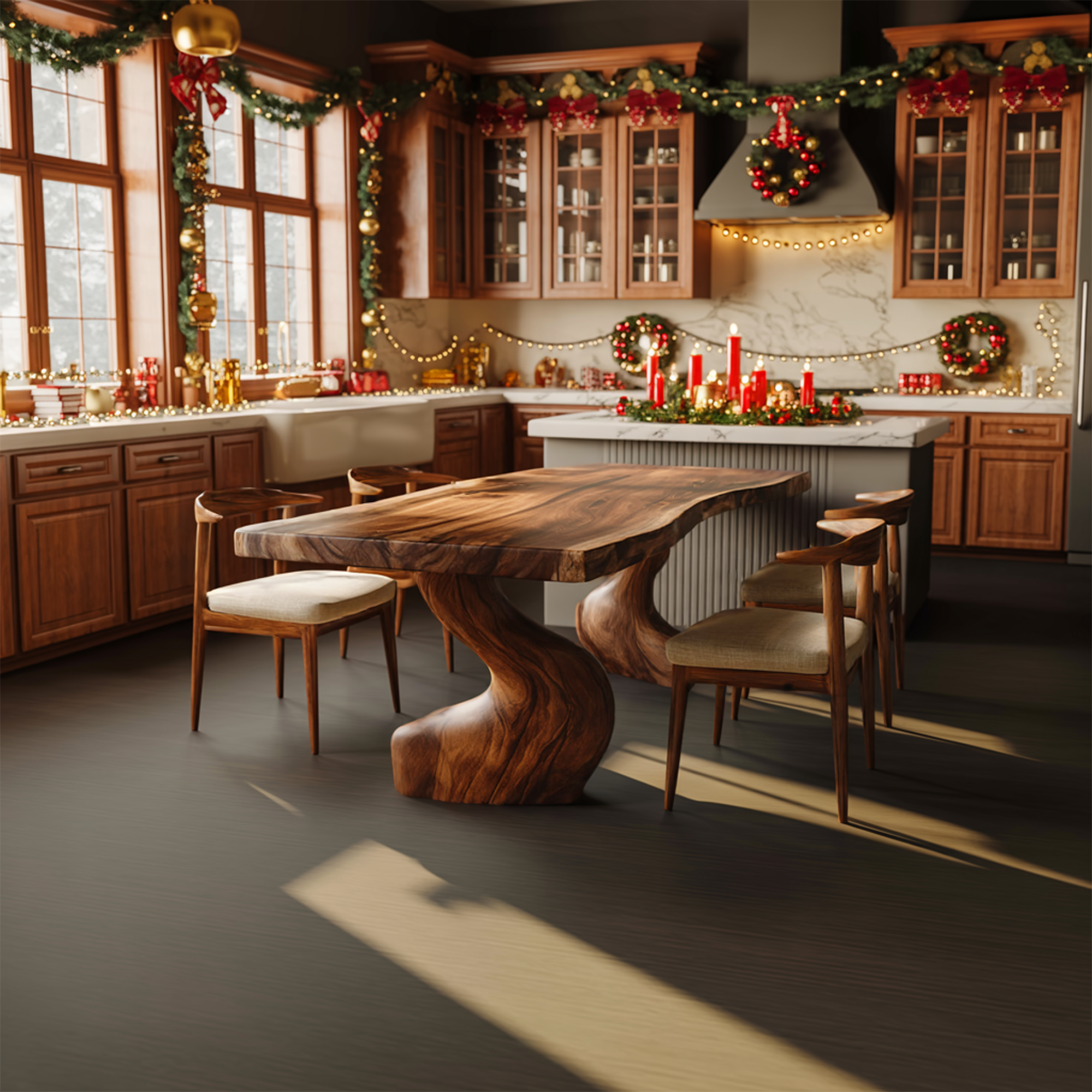 Rustic Live Edge Dining Table Christmas Holiday Dining Room SINLKIDT156