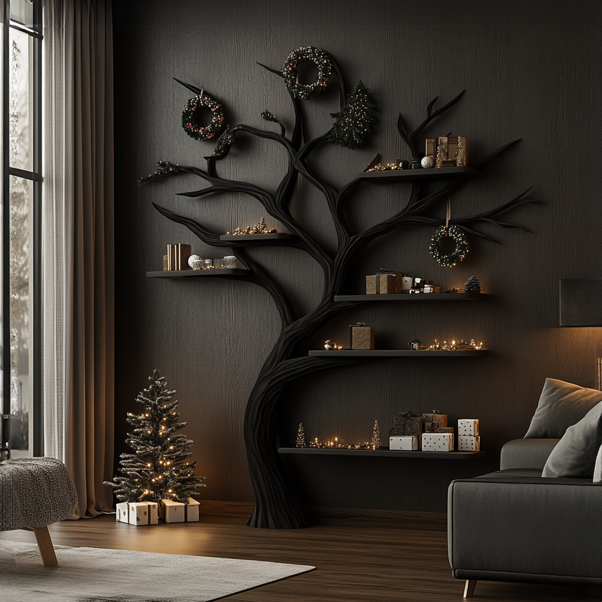Rustic Tree Inspired Bookshelf Living Room Christmas Decor SINLKITB487