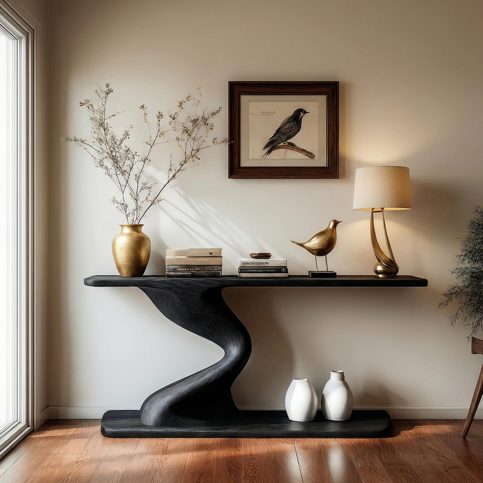Contemporary Curved Console Table Entryway Hallway Living Room SINLKICS488