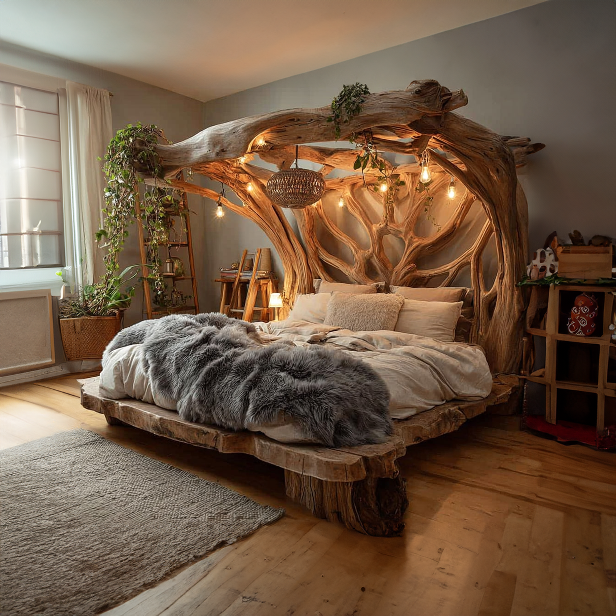 Rustic Tree Bed Modern Bedroom SINLKIWB046