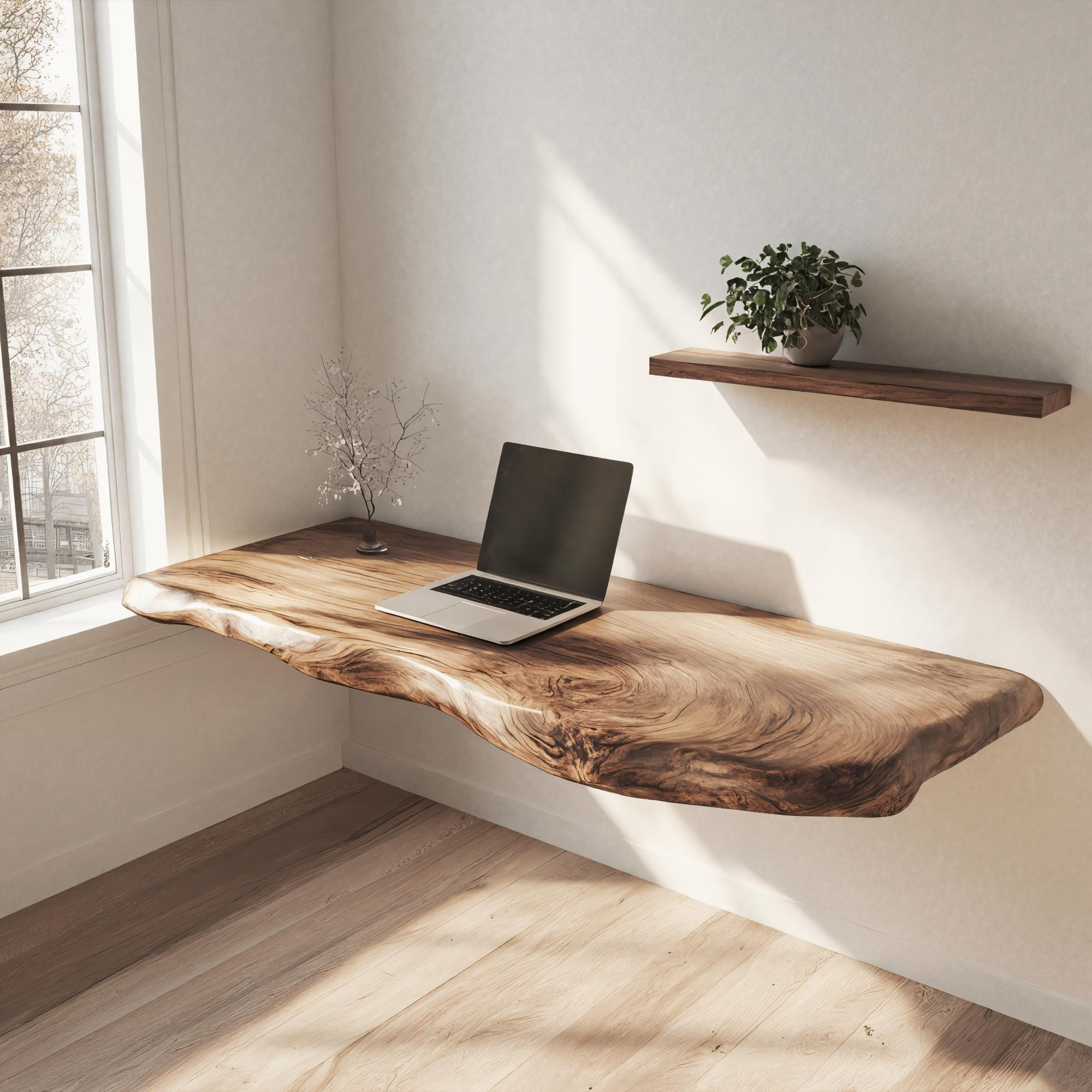 Handcrafted Live Edge Floating Work Shelf Modern Study Interior SINLKIFL380