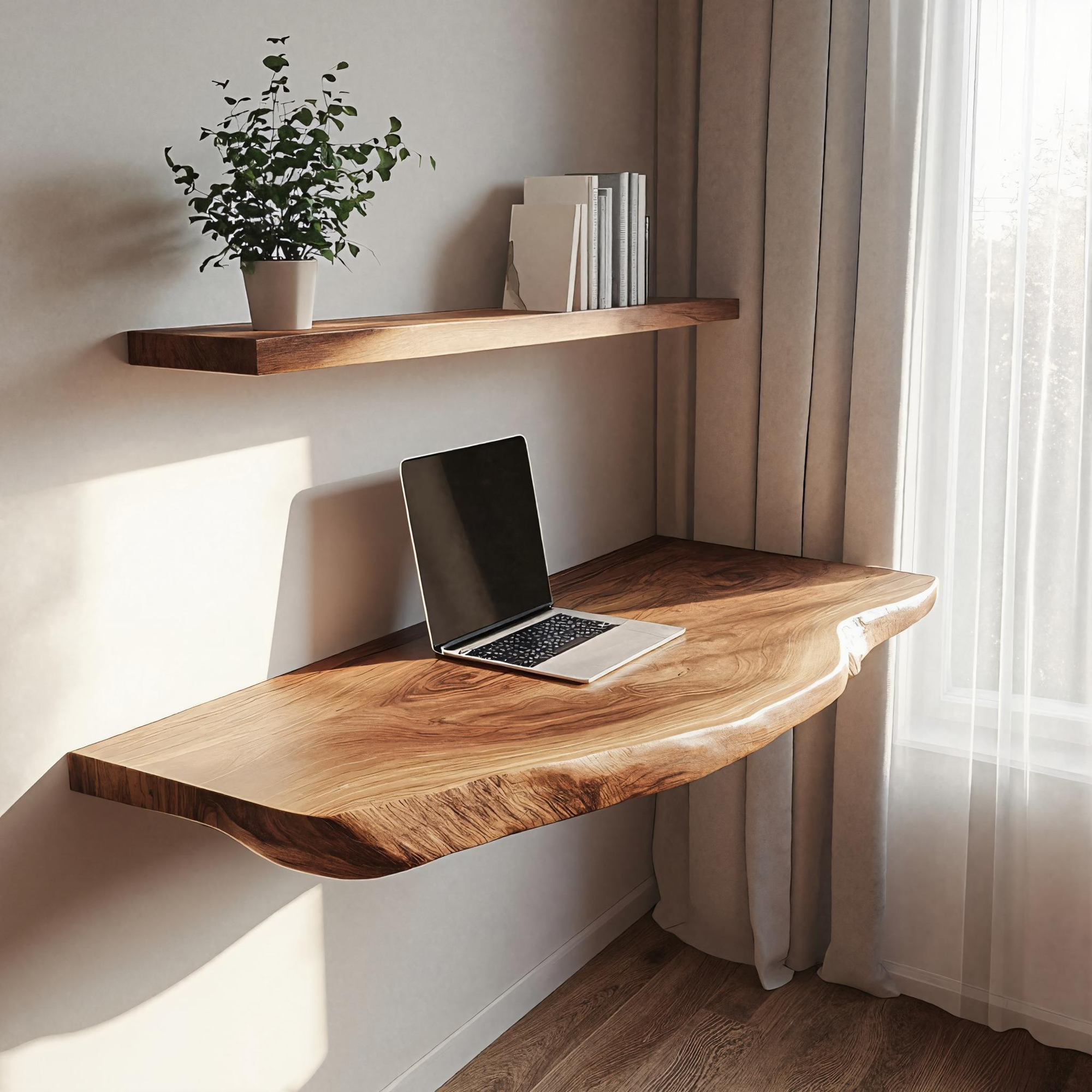 Natural Grain Solid Wood Floating Workspace Desk Interior SINLKIFL381