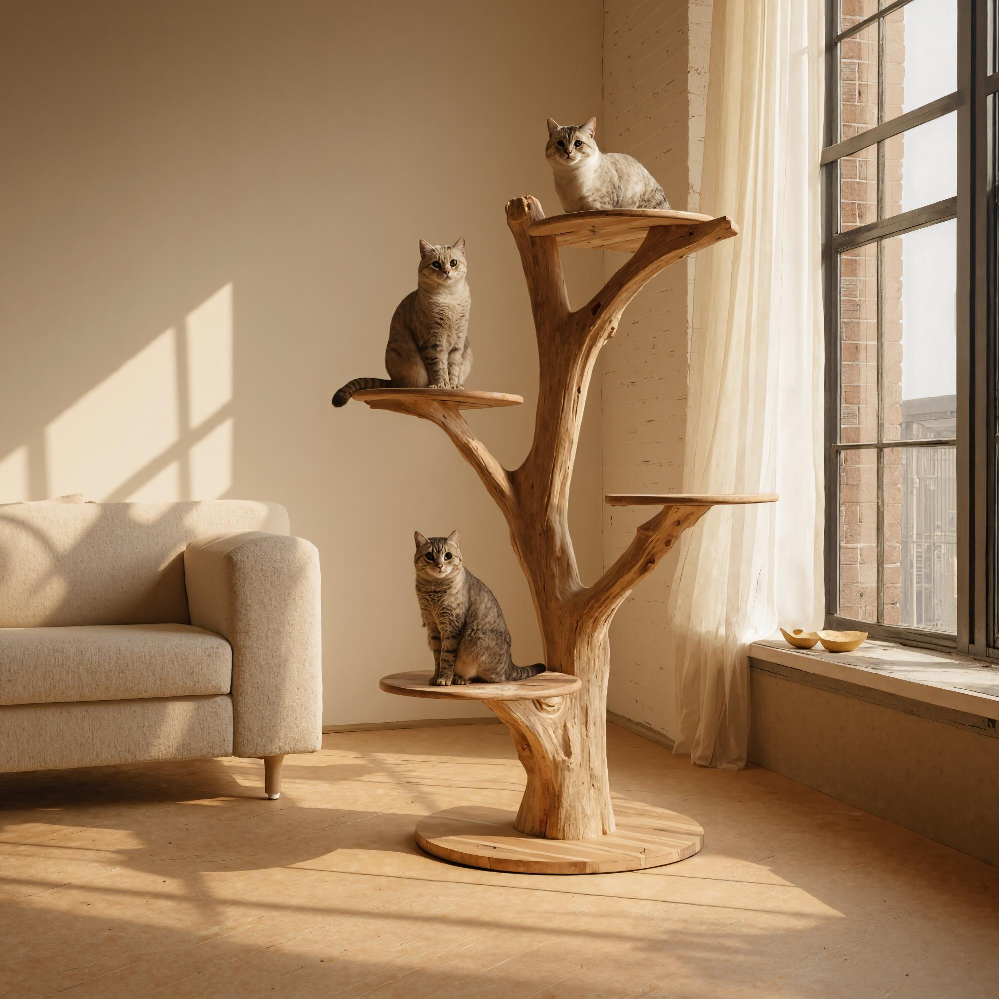Rustic Cat Tree Bookshelf Style Pet Stand Living Room SINLKITT049
