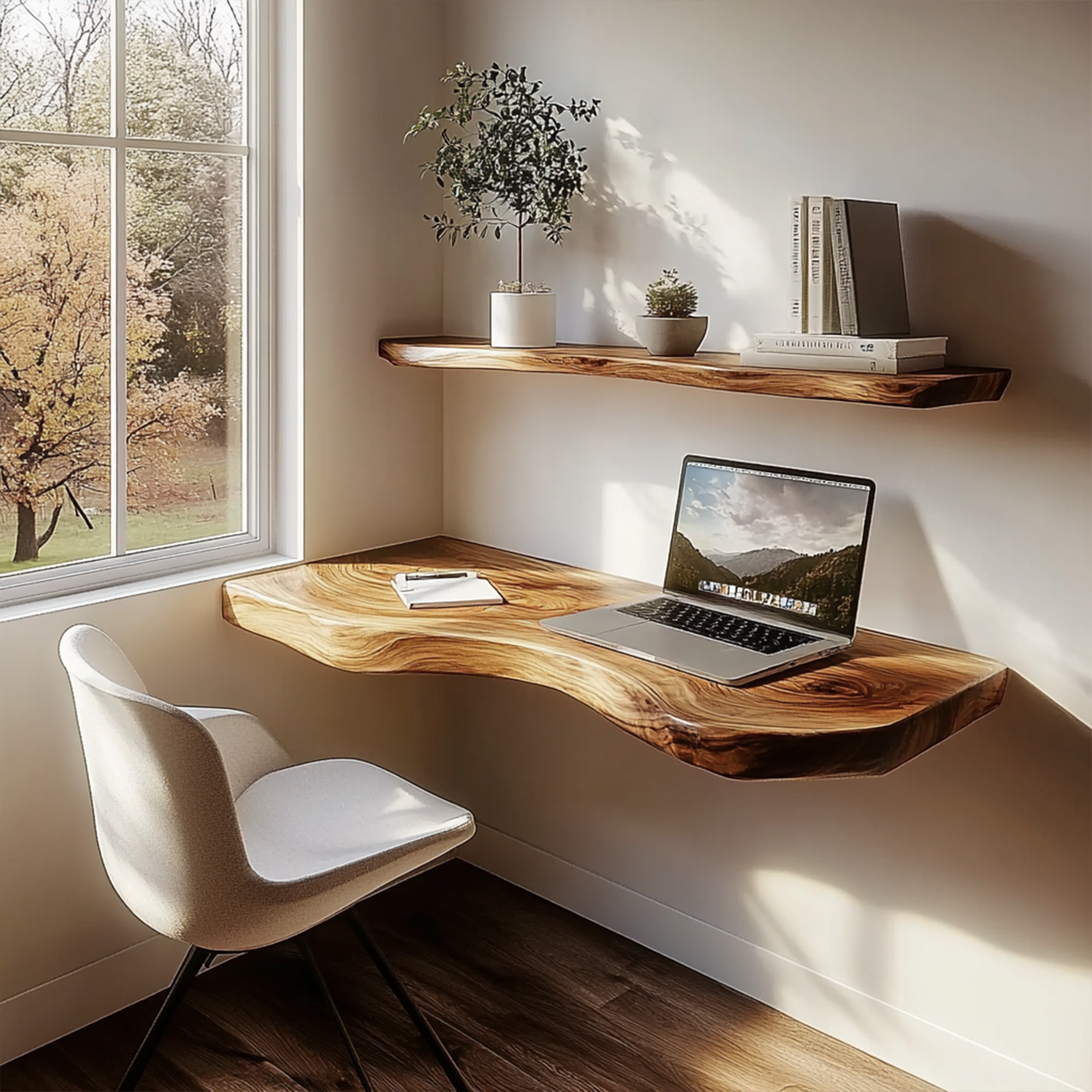 Minimal Live Edge Wall Desk Solid Wood Home Office Style SINLKIFL382