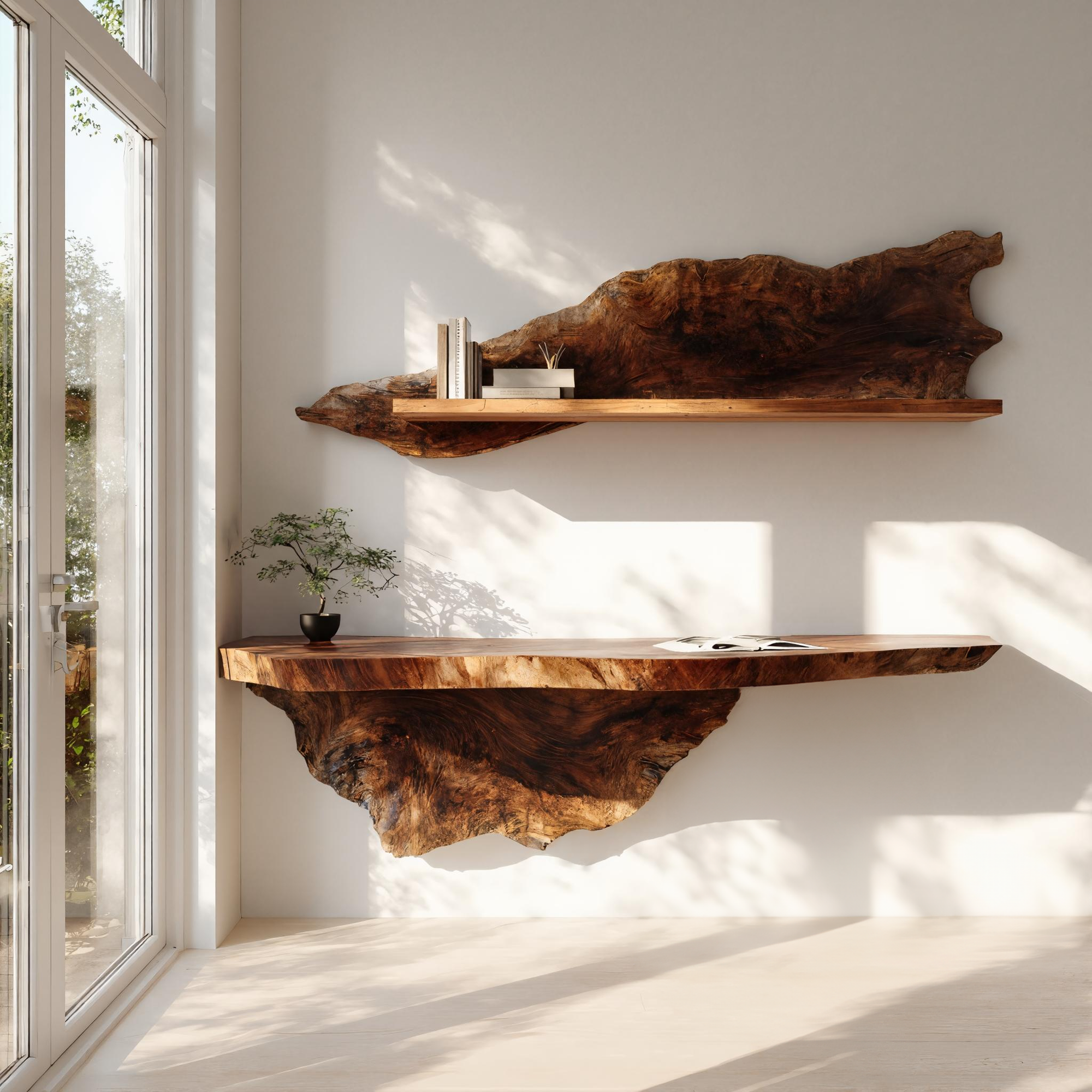 Organic Live Edge Solid Wood Floating Desk Natural Workspace Interior SINLKIFL383