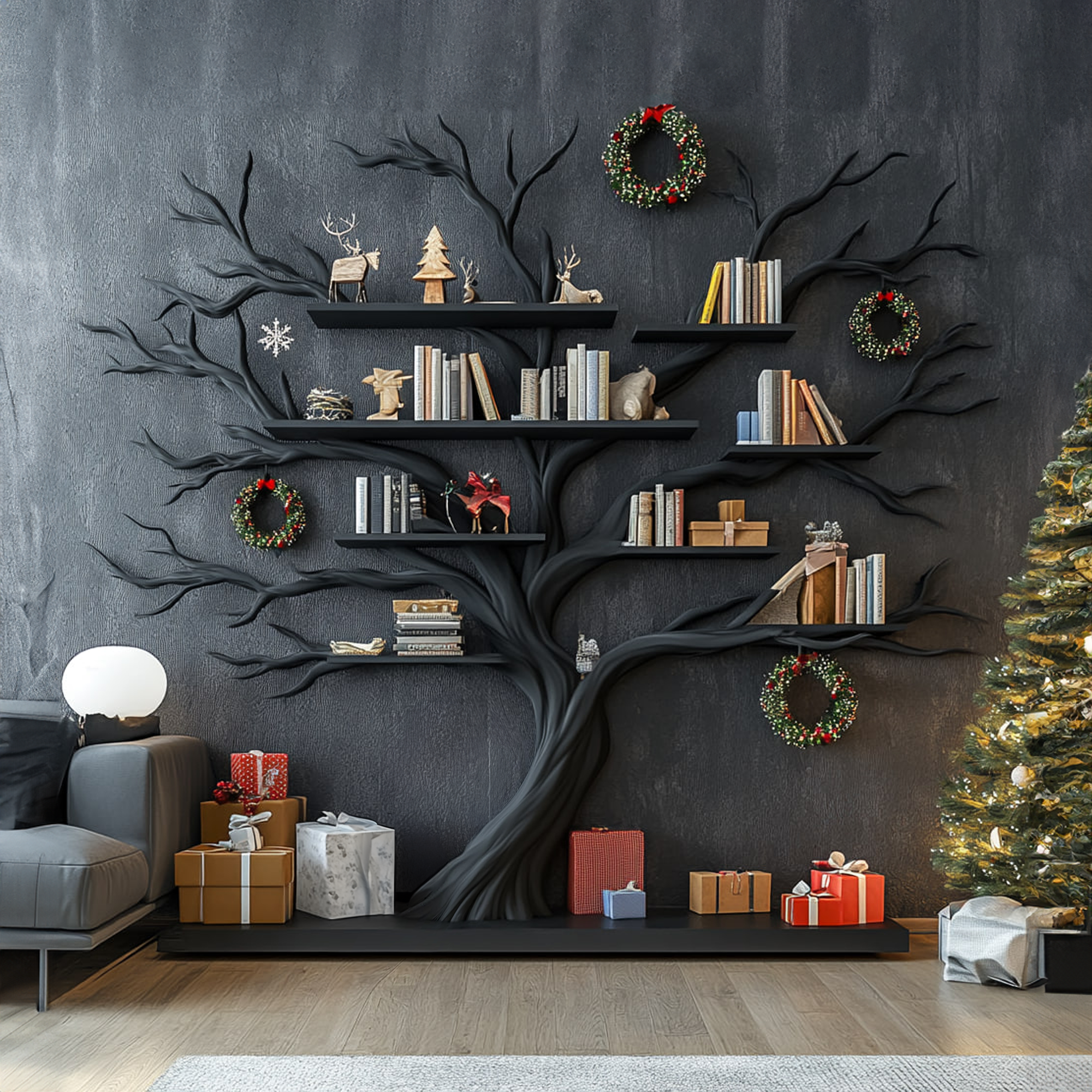 Rustic Artistic Tree Bookshelf Living Room Christmas Display SINLKITB492