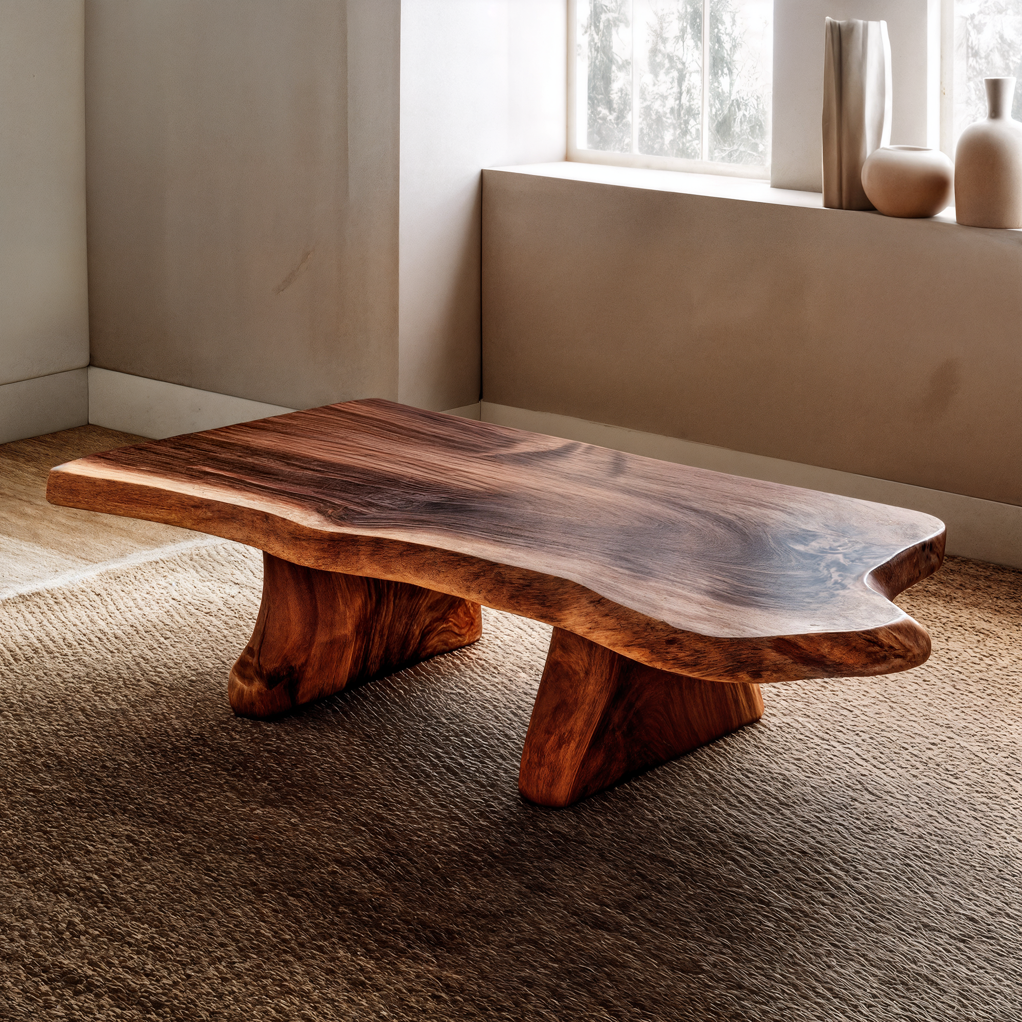 Sculptural Curved Coffee Table Solid Wood Minimal Flow Design Living Room SINLKICF342