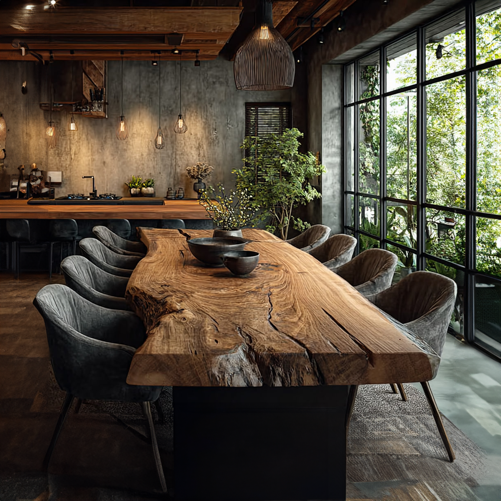Rustic Live Edge Dining Table Contemporary Home SINLKIDT083