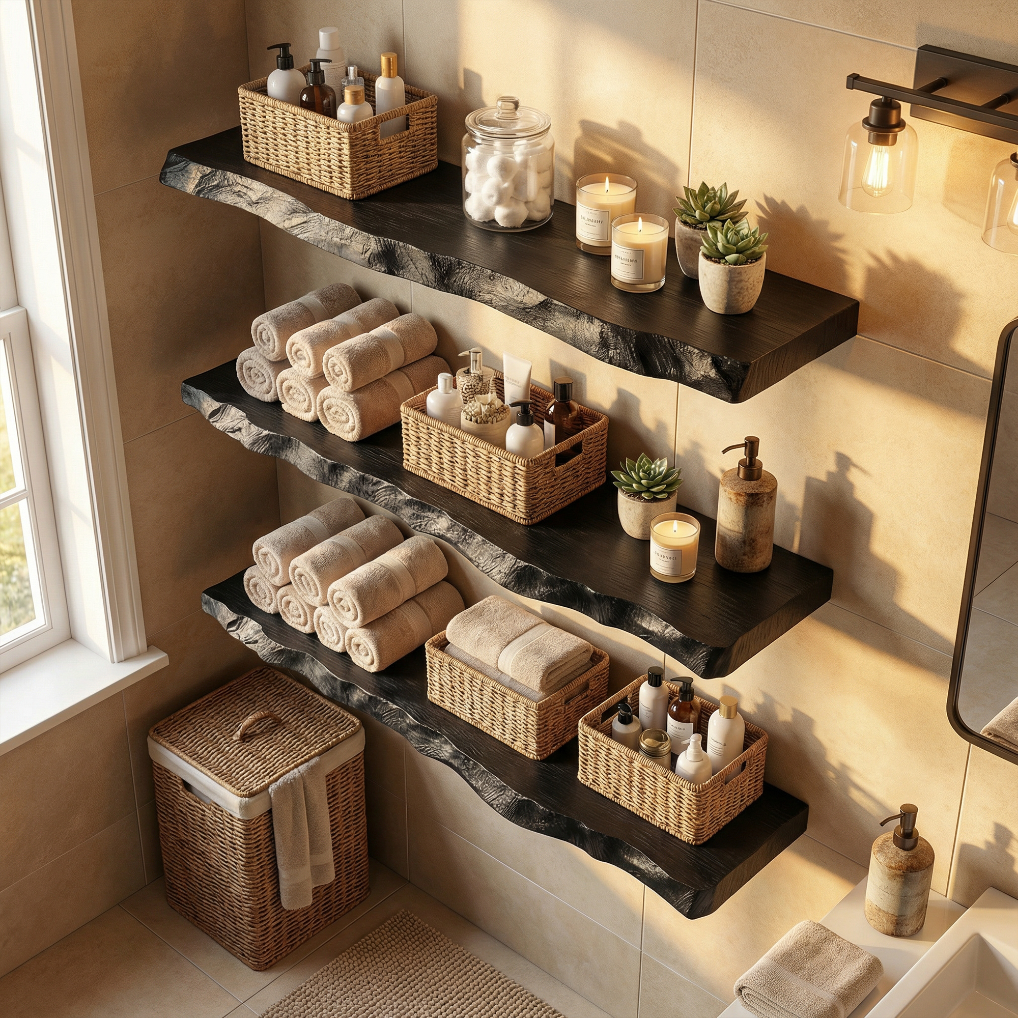 Modern Black Marble Floating Bathroom Shelves Wall Mounted Storage SINLKIFL507