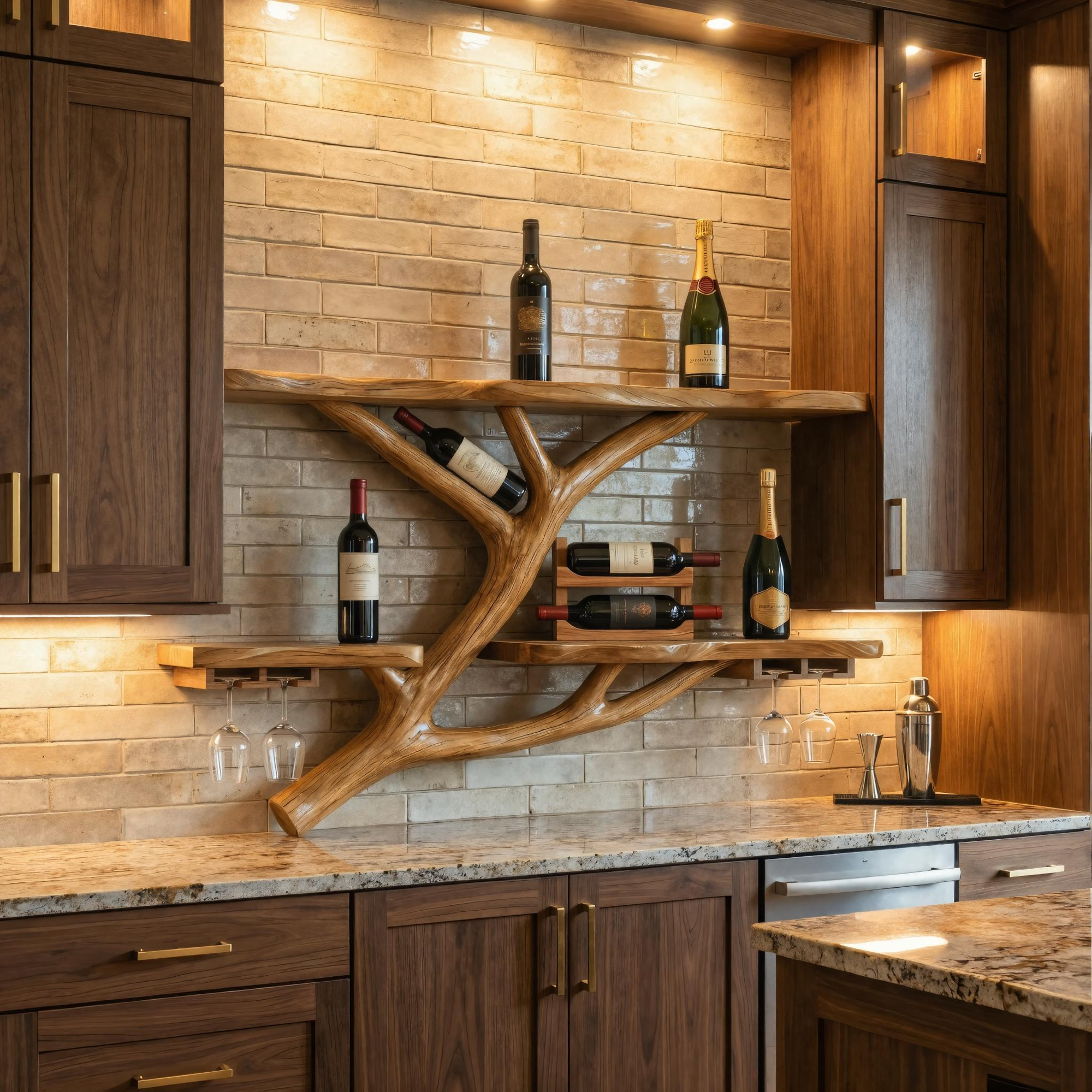 Modern Wooden Wine Rack Wall Mounted Shelf For Kitchen Dining Room Home Bar SINLKIWR007