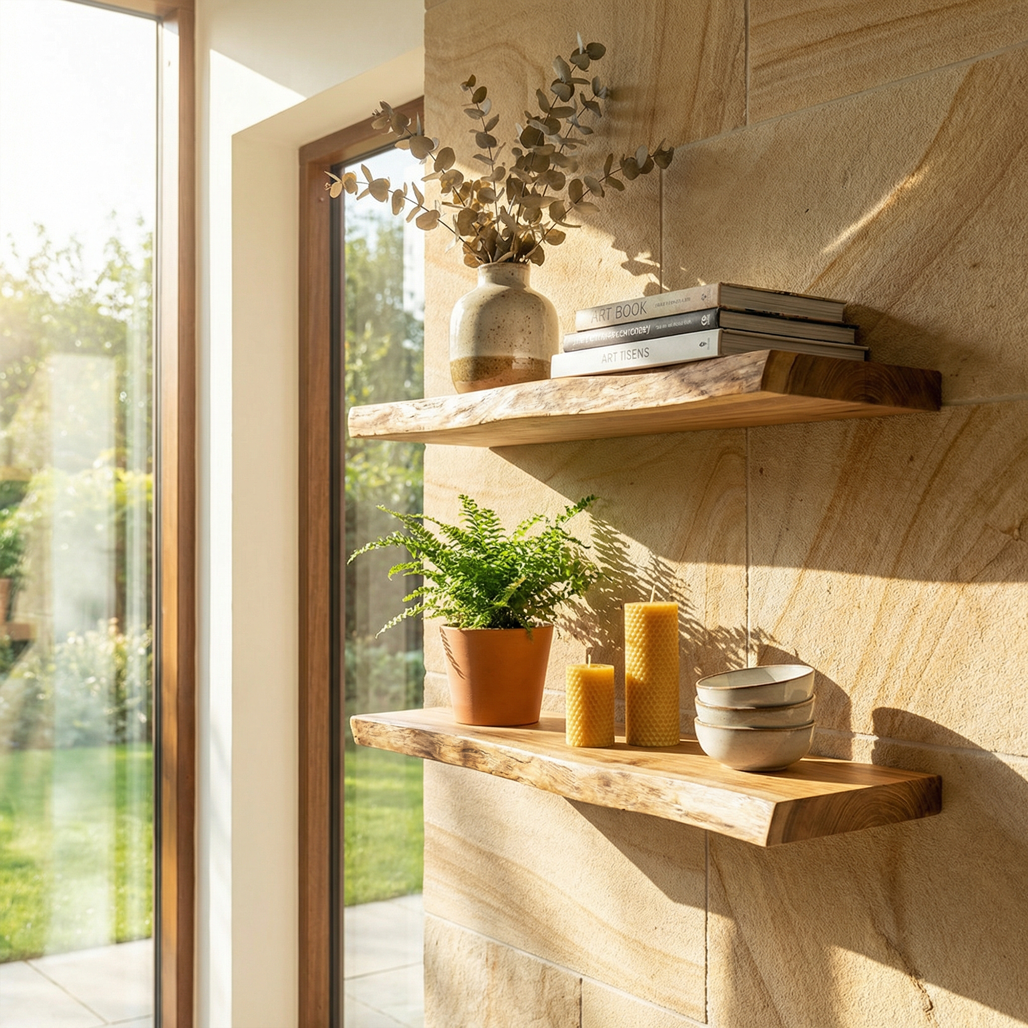 Modern Natural Oak Floating Wall Shelves Minimal Home Display SINLKIFL488