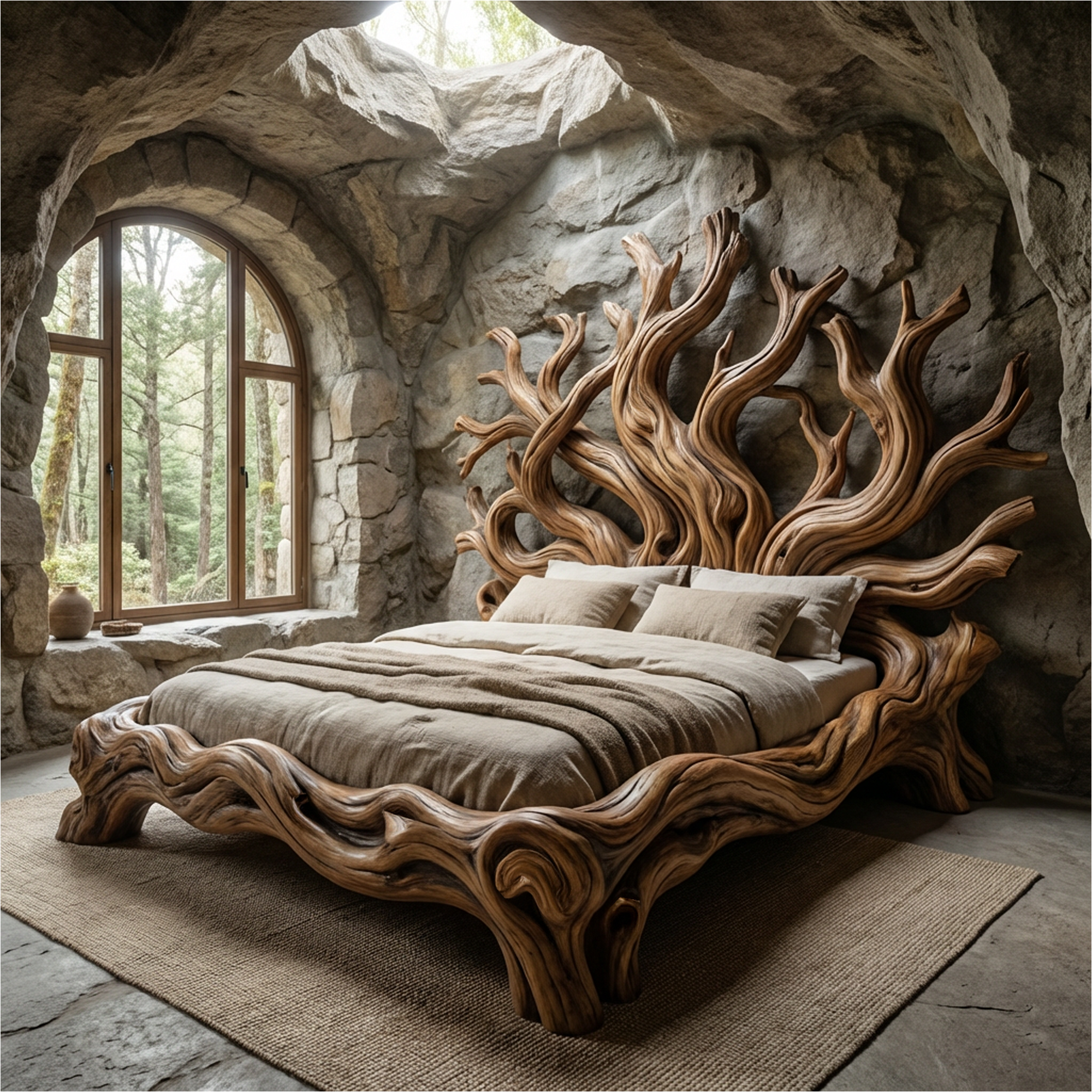Rustic Tree shelf Bed Frame For Bedroom Or Private Room SINLKIWB099