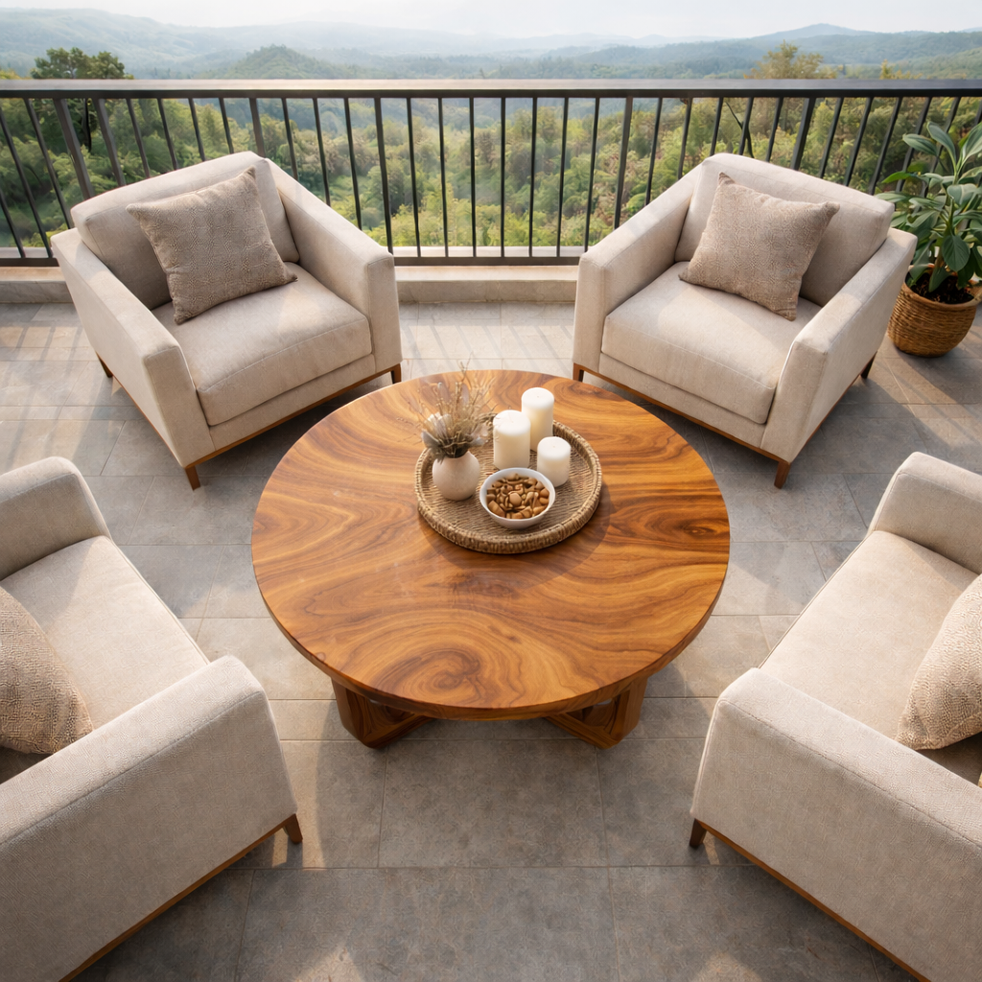 Sculpted Ring Base Solid Wood Coffee Table Warm Contemporary Living Room Interior SINLKICF321